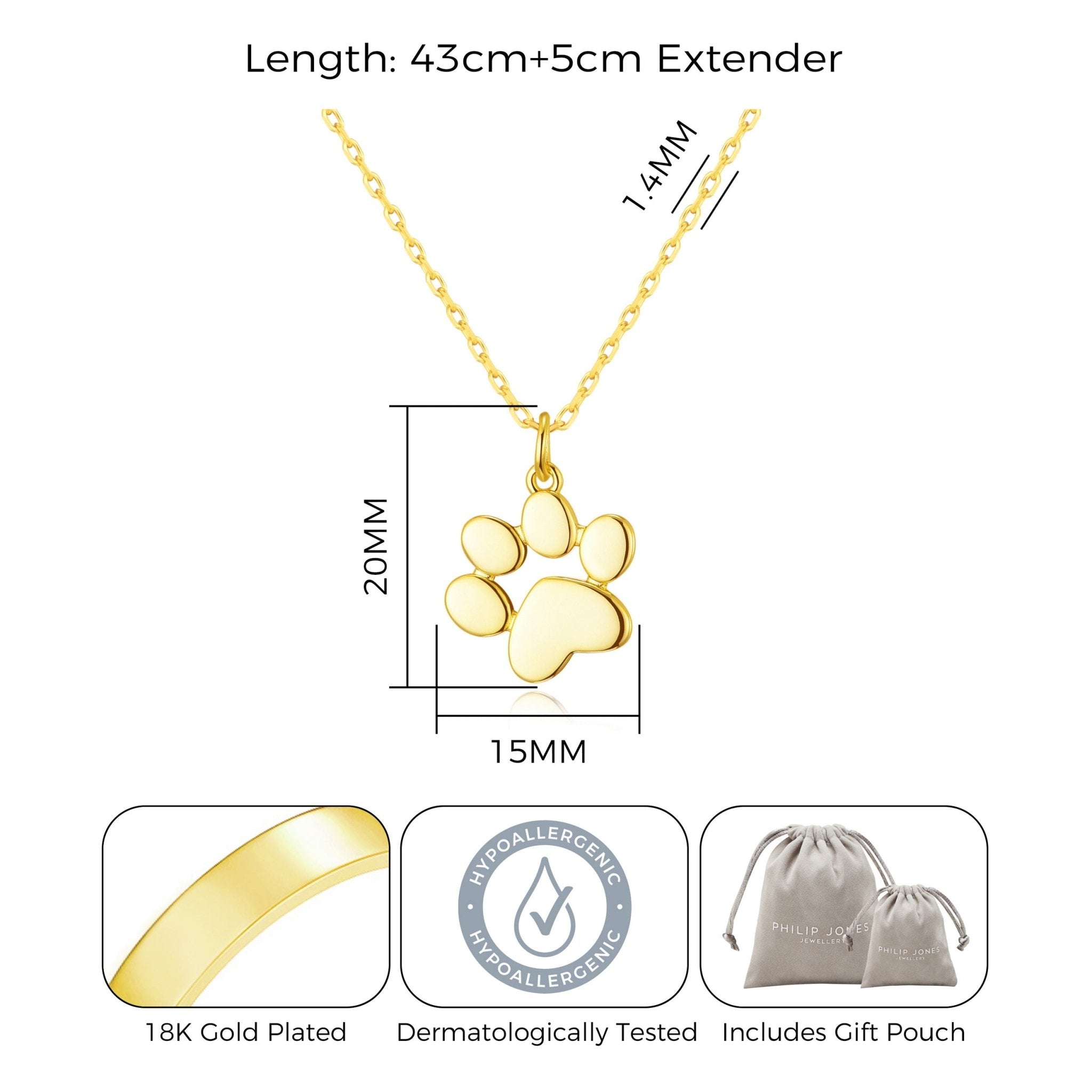 18k Gold Plated Dog Paw Necklace