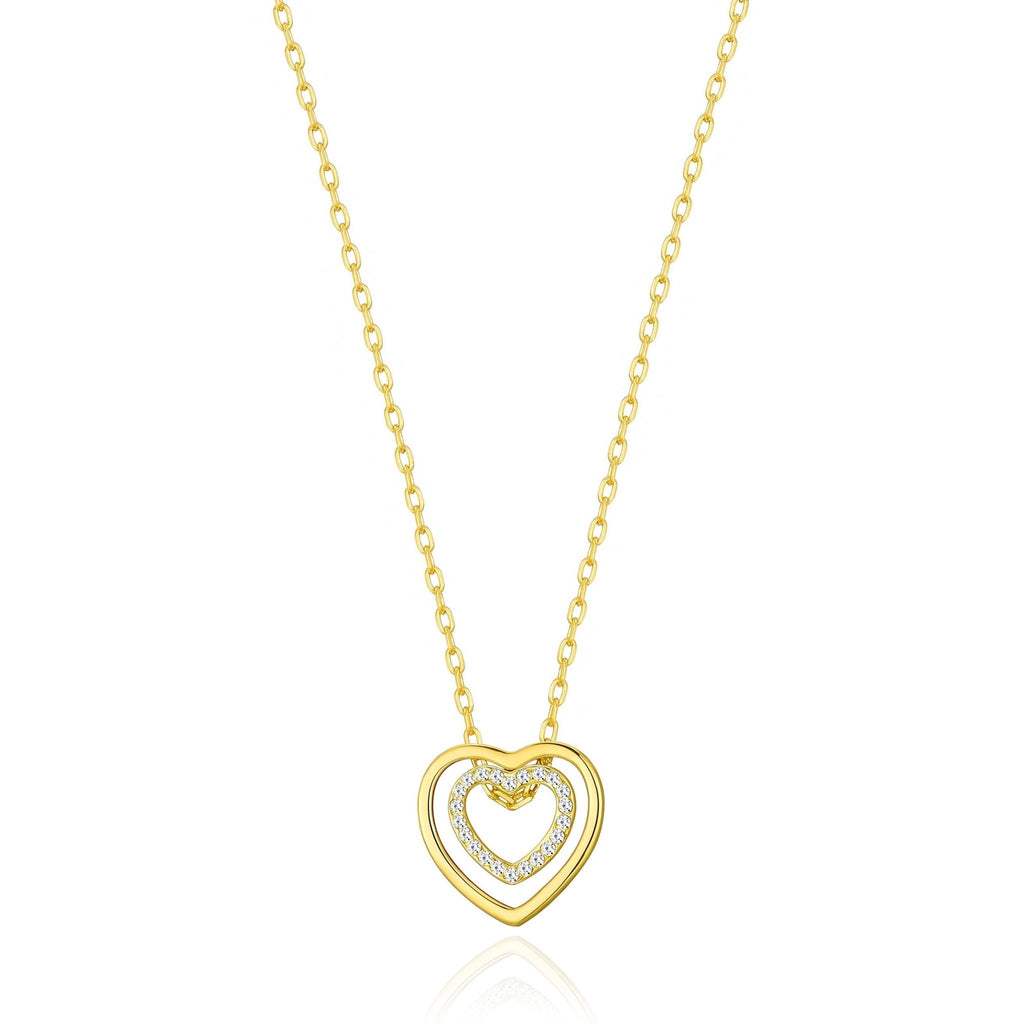 18k Gold Plated Double Heart Necklace Created with Zircondia® Crystals