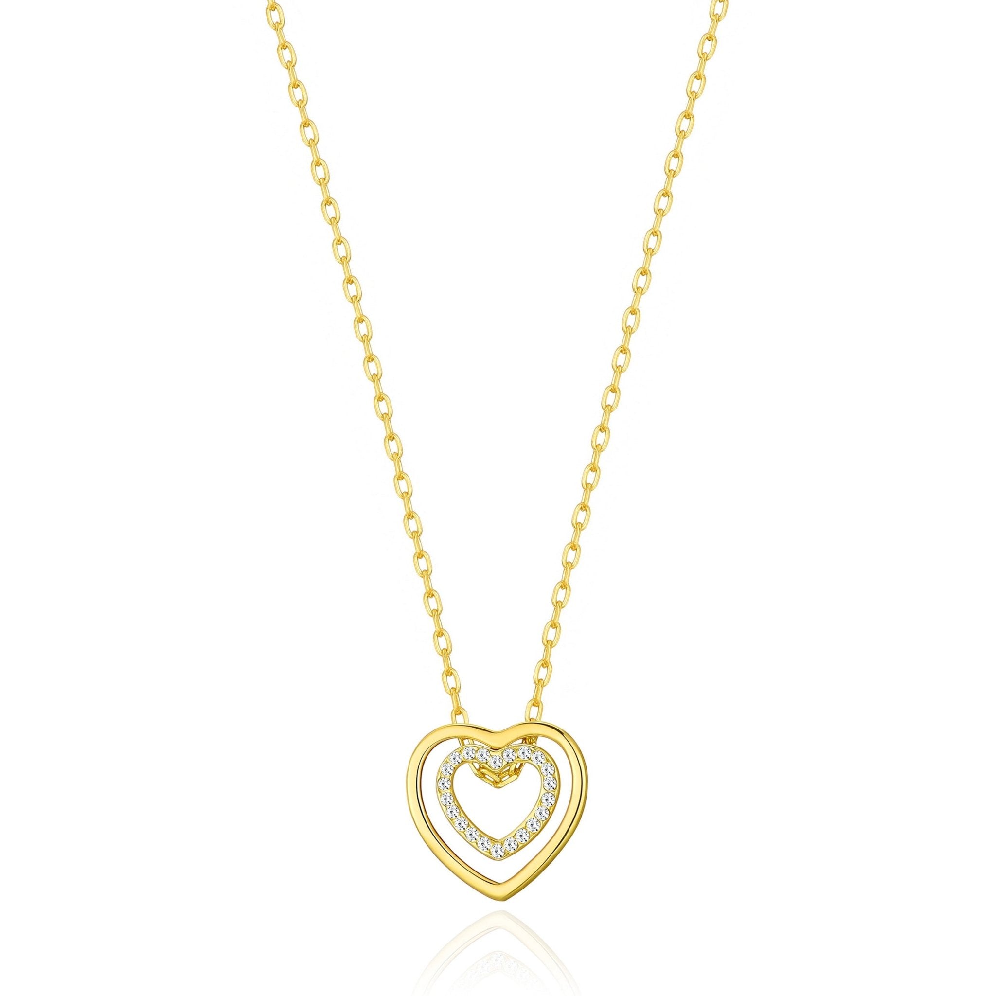 18k Gold Plated Double Heart Necklace Created with Zircondia® Crystals