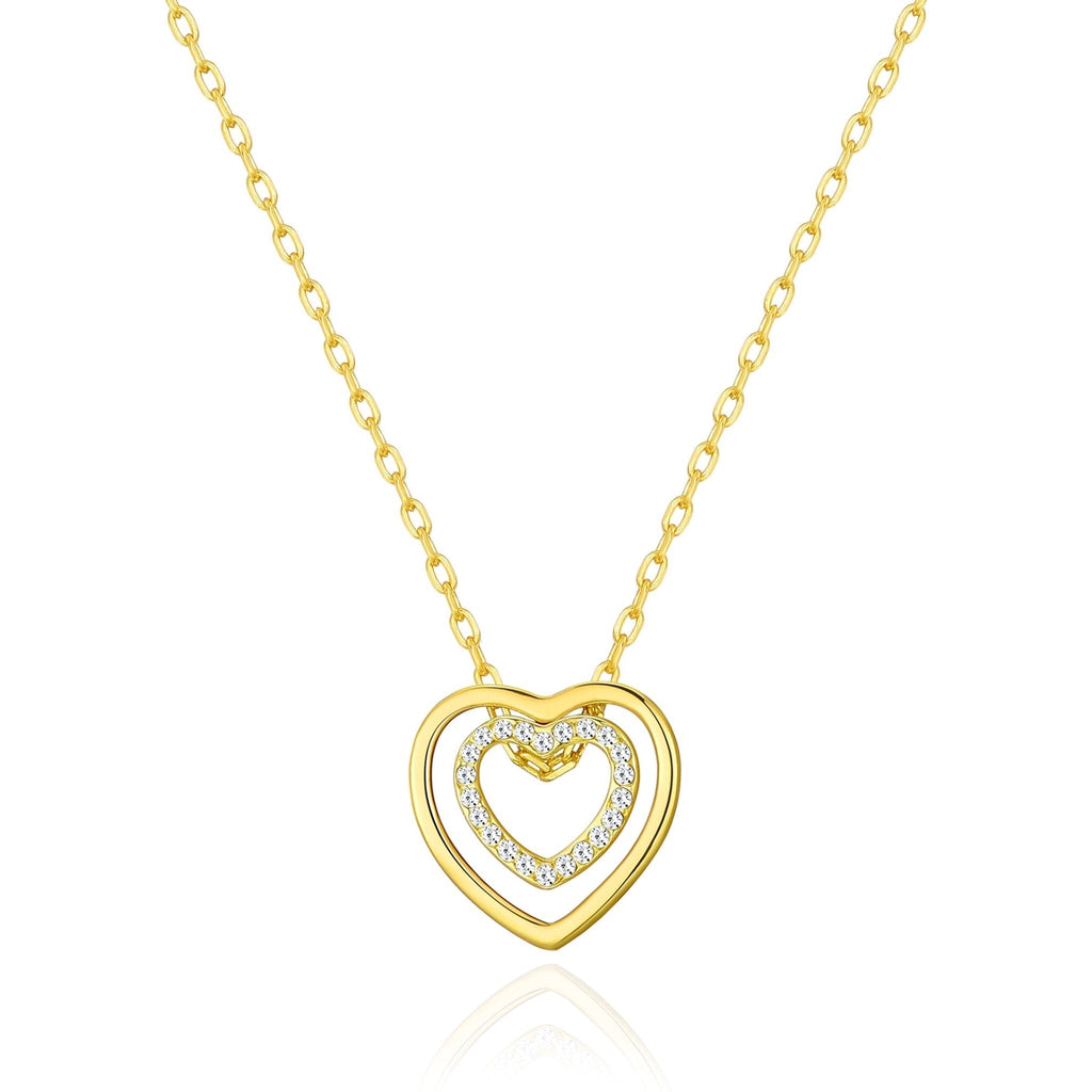 18k Gold Plated Double Heart Necklace Created with Zircondia® Crystals