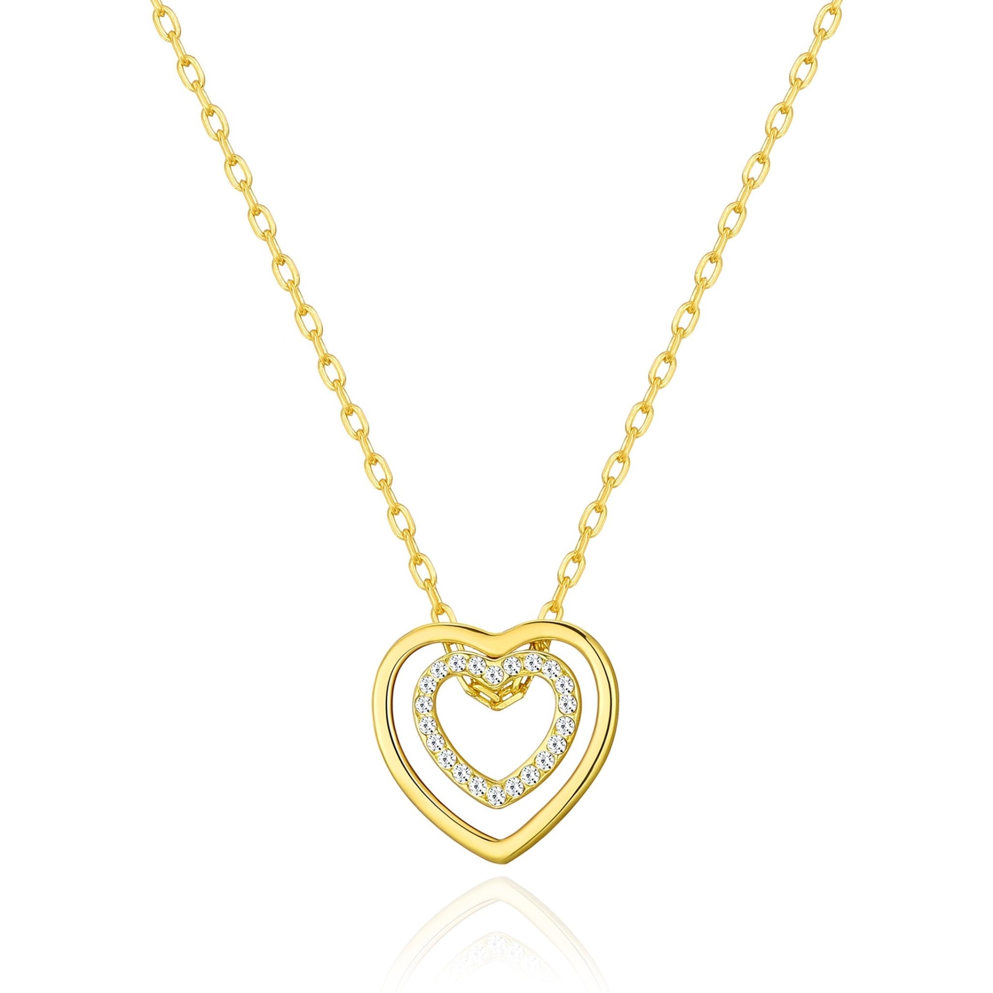 18k Gold Plated Double Heart Necklace Created with Zircondia® Crystals
