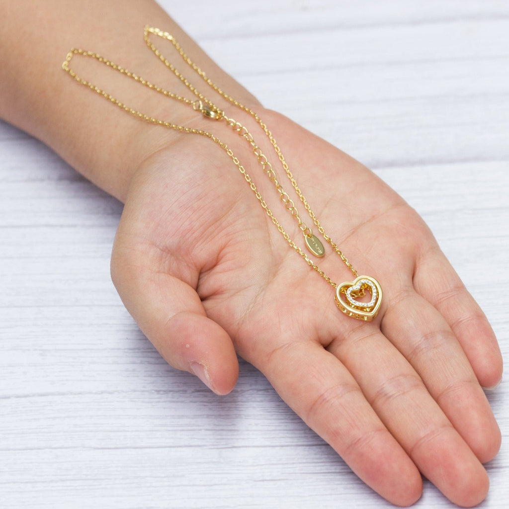 18k Gold Plated Double Heart Necklace Created with Zircondia® Crystals