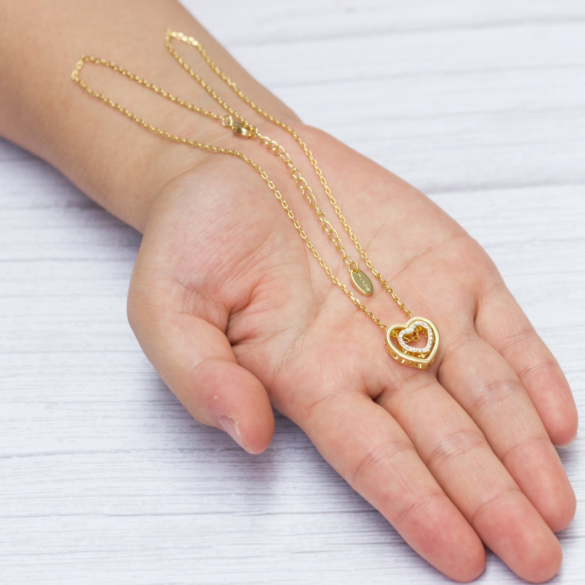 18k Gold Plated Double Heart Necklace Created with Zircondia® Crystals