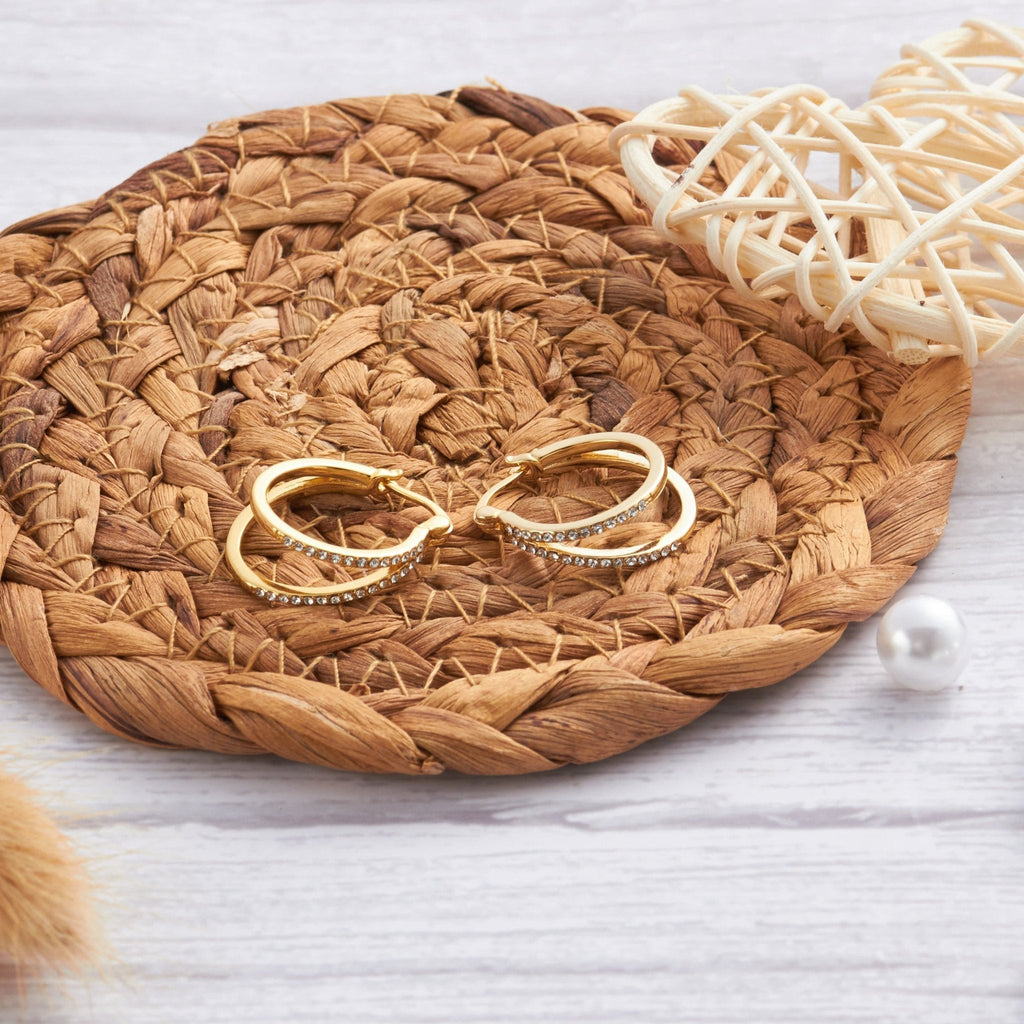 18k Gold Plated Double Hoop Earrings Created with Zircondia® Crystals