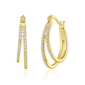 18k Gold Plated Double Hoop Earrings Created with Zircondia® Crystals