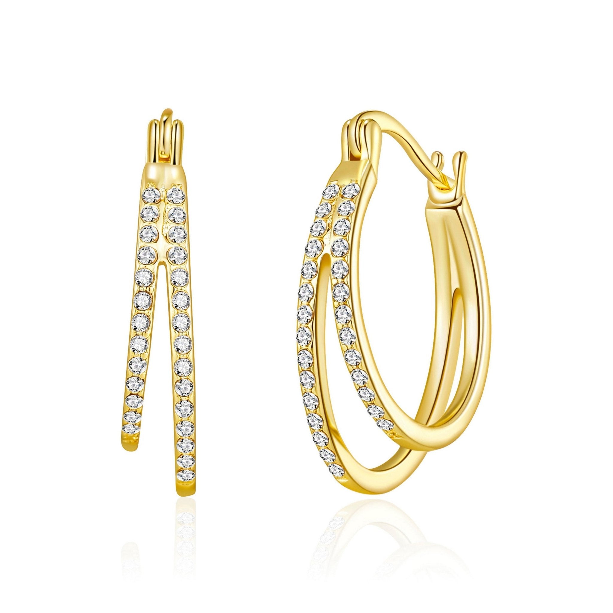 18k Gold Plated Double Hoop Earrings Created with Zircondia® Crystals