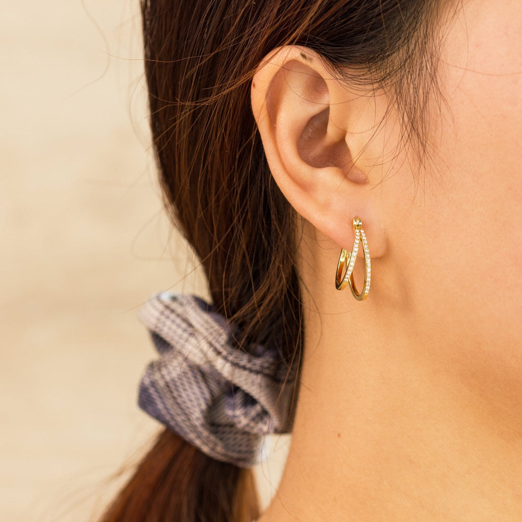 18k Gold Plated Double Hoop Earrings Created with Zircondia® Crystals