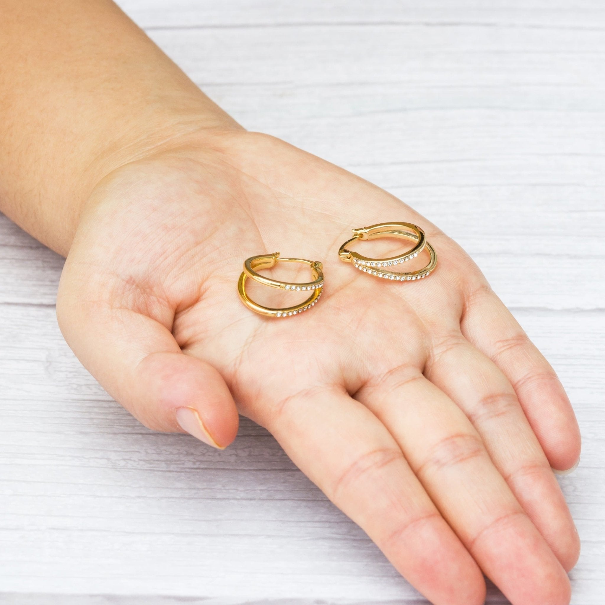 18k Gold Plated Double Hoop Earrings Created with Zircondia® Crystals