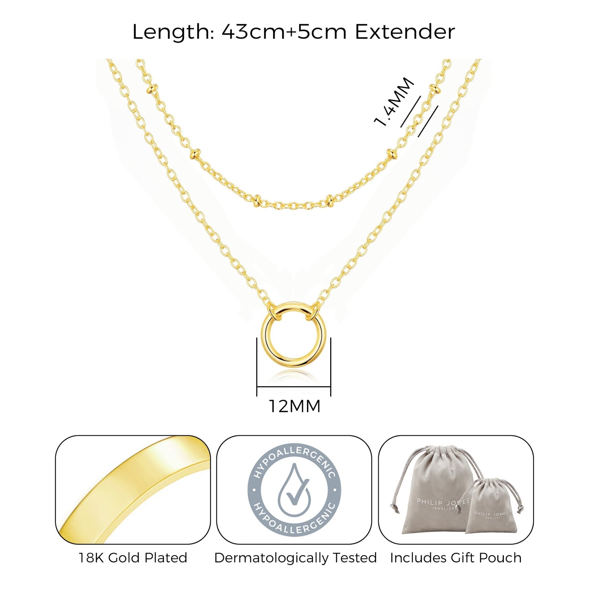 18k Gold Plated Double Layered Circle Necklace