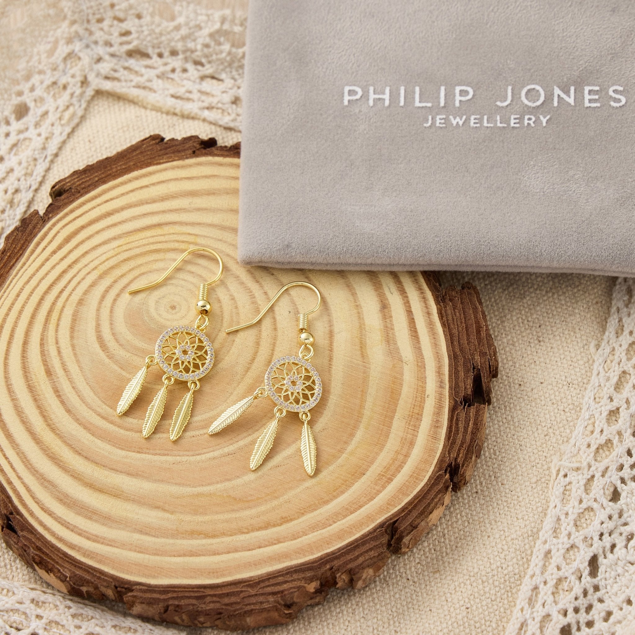 18k Gold Plated Dream Catcher Drop Earrings Created with Zircondia® Crystals