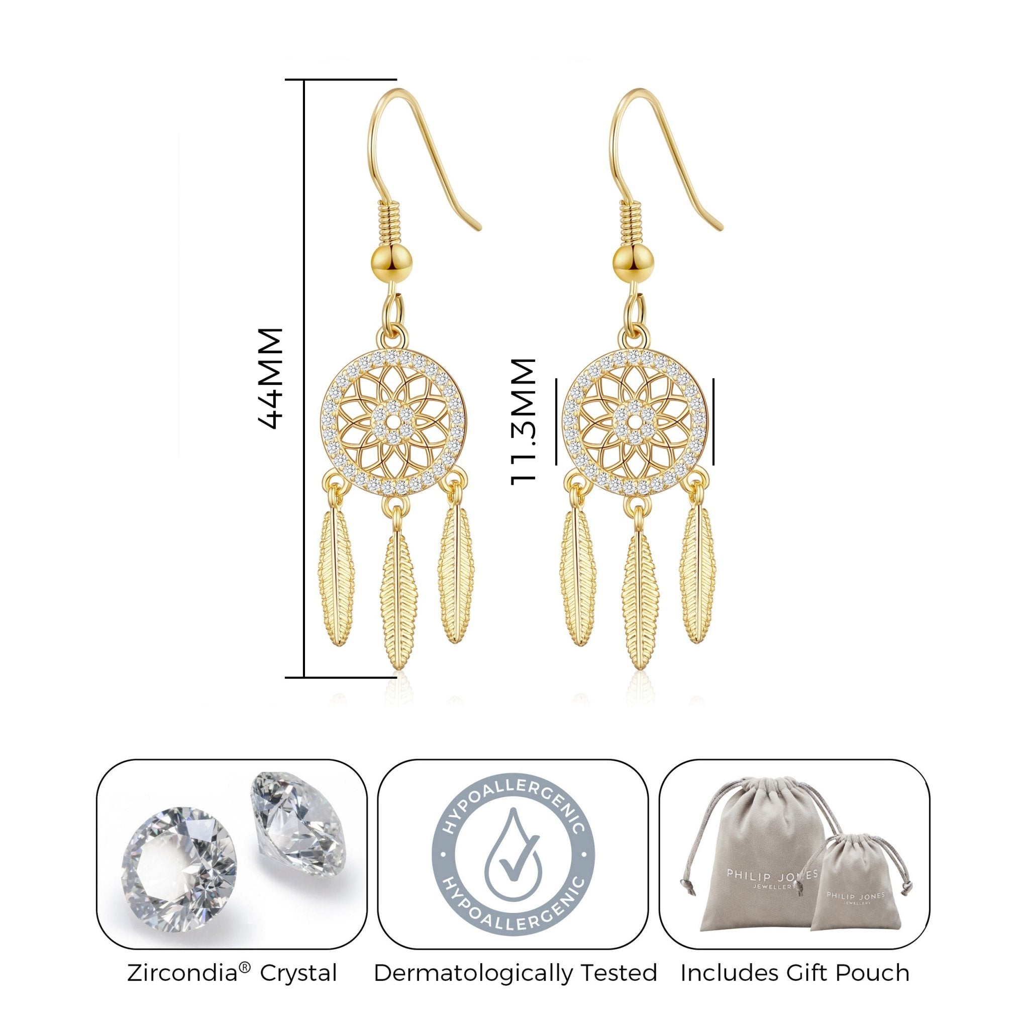 18k Gold Plated Dream Catcher Drop Earrings Created with Zircondia® Crystals