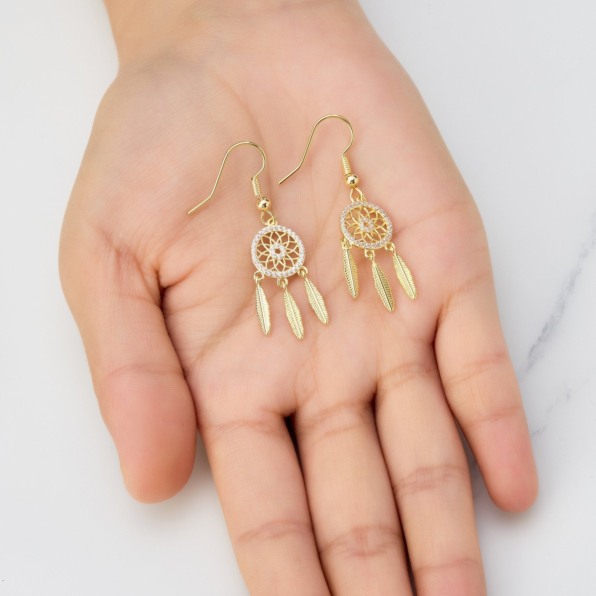 18k Gold Plated Dream Catcher Drop Earrings Created with Zircondia® Crystals