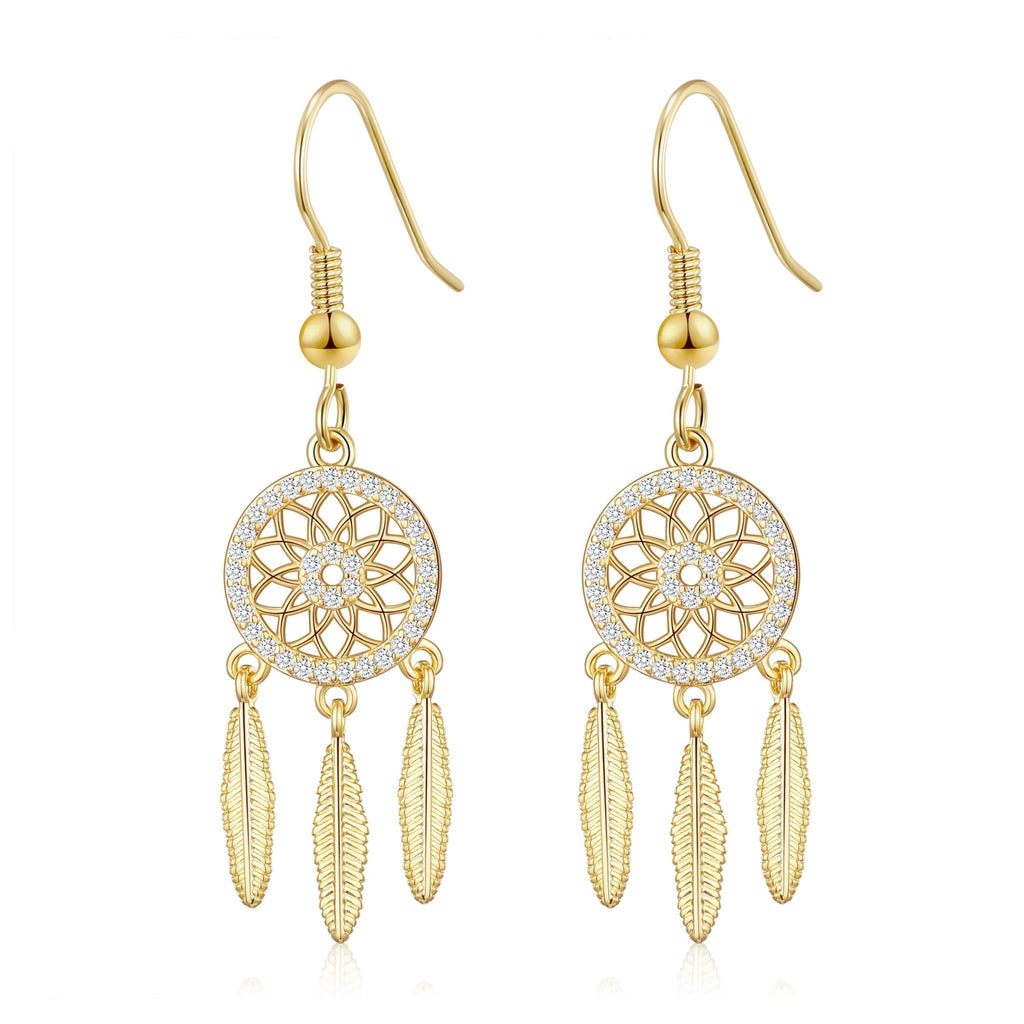 18k Gold Plated Dream Catcher Drop Earrings Created with Zircondia® Crystals