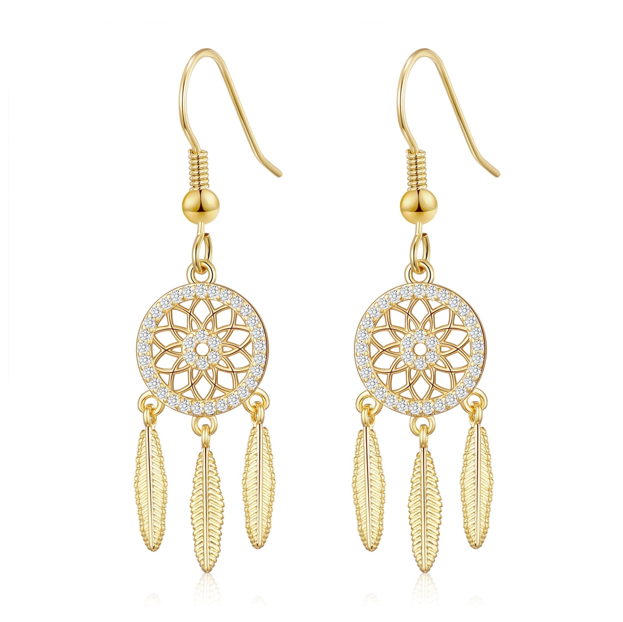 18k Gold Plated Dream Catcher Drop Earrings Created with Zircondia® Crystals