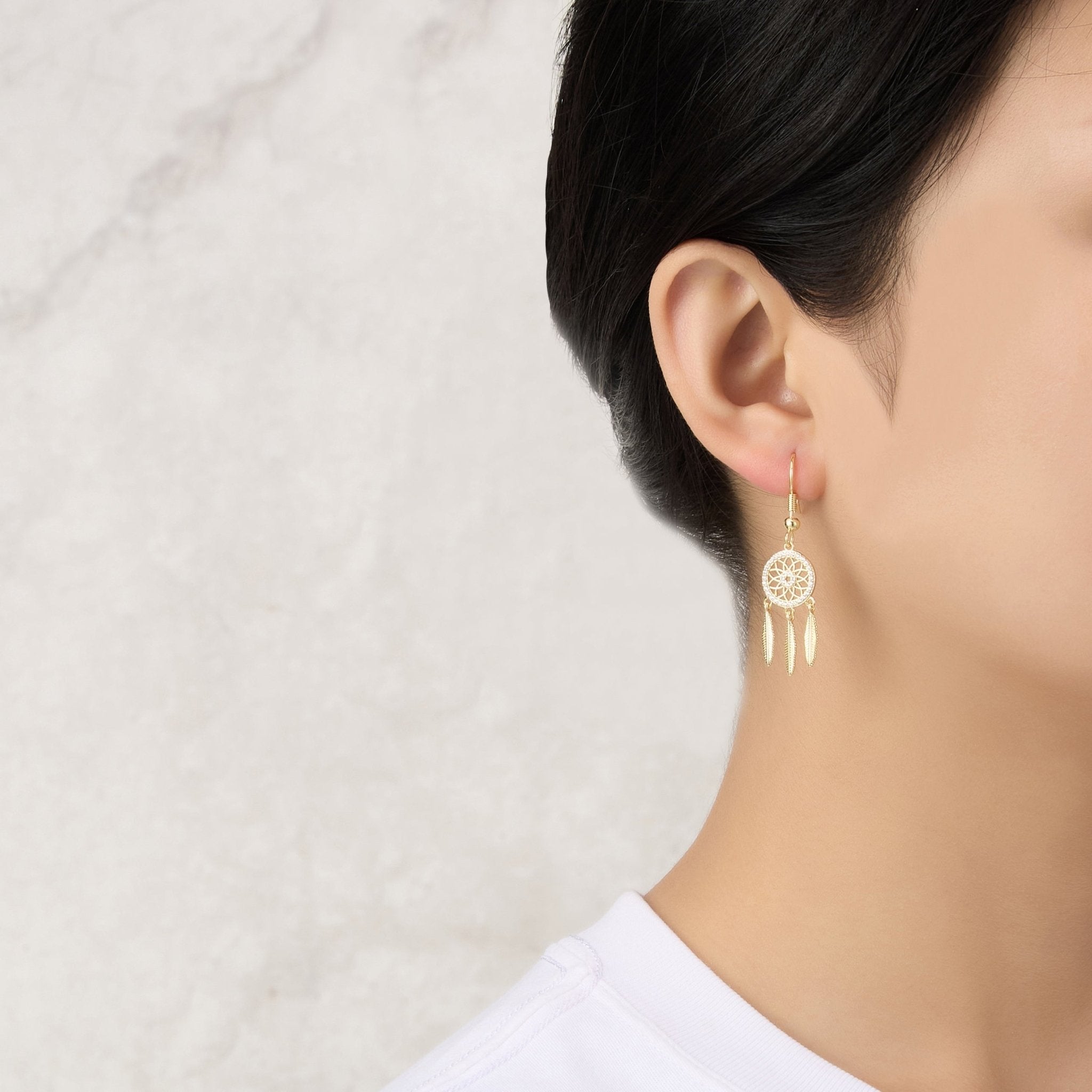 18k Gold Plated Dream Catcher Drop Earrings Created with Zircondia® Crystals