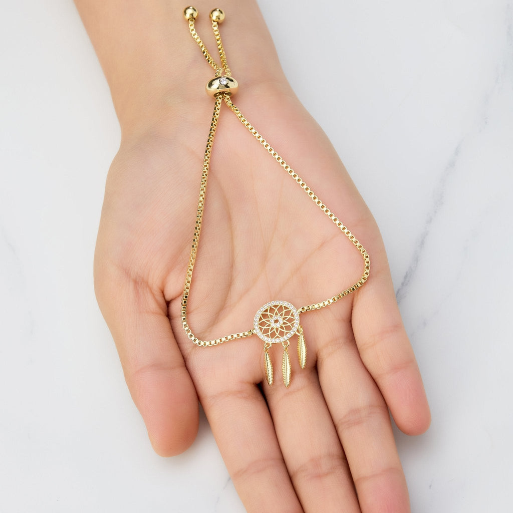 18k Gold Plated Dream Catcher Friendship Slider Bracelet Created with Zircondia® Crystals