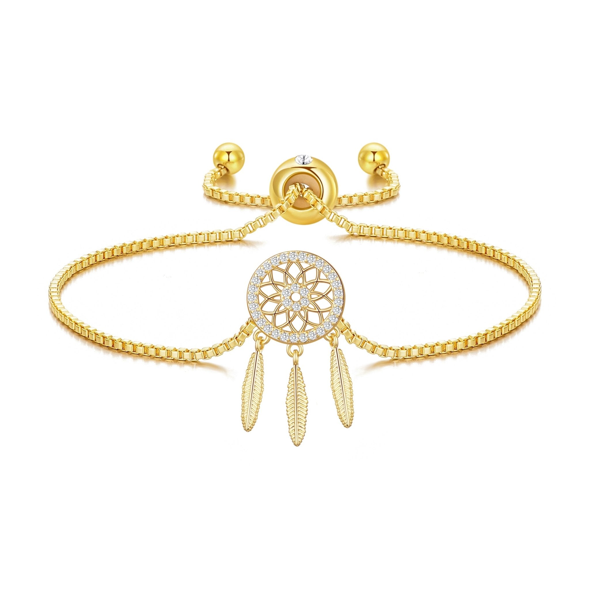 18k Gold Plated Dream Catcher Friendship Slider Bracelet Created with Zircondia® Crystals
