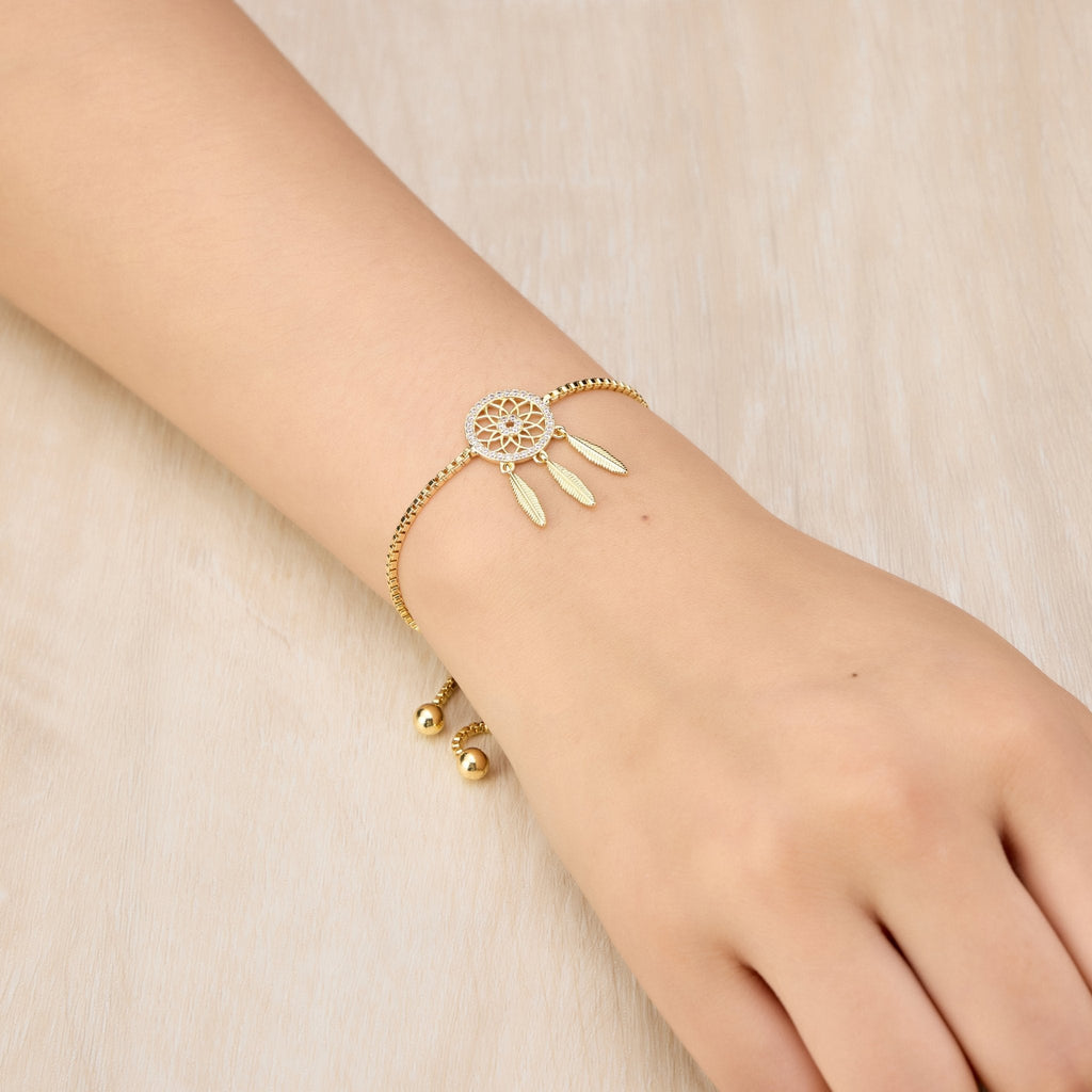 18k Gold Plated Dream Catcher Friendship Slider Bracelet Created with Zircondia® Crystals