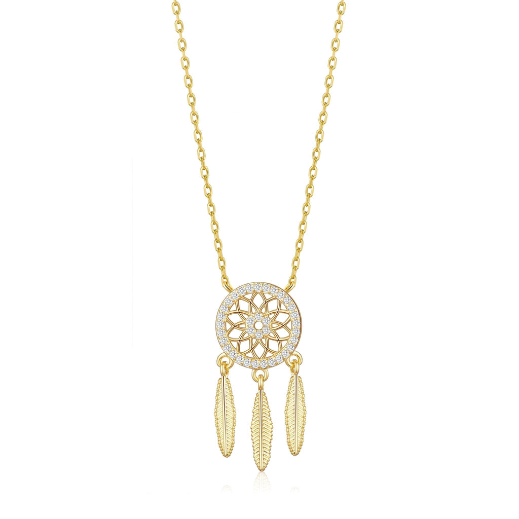 18k Gold Plated Dream Catcher Necklace Created with Zircondia® Crystals
