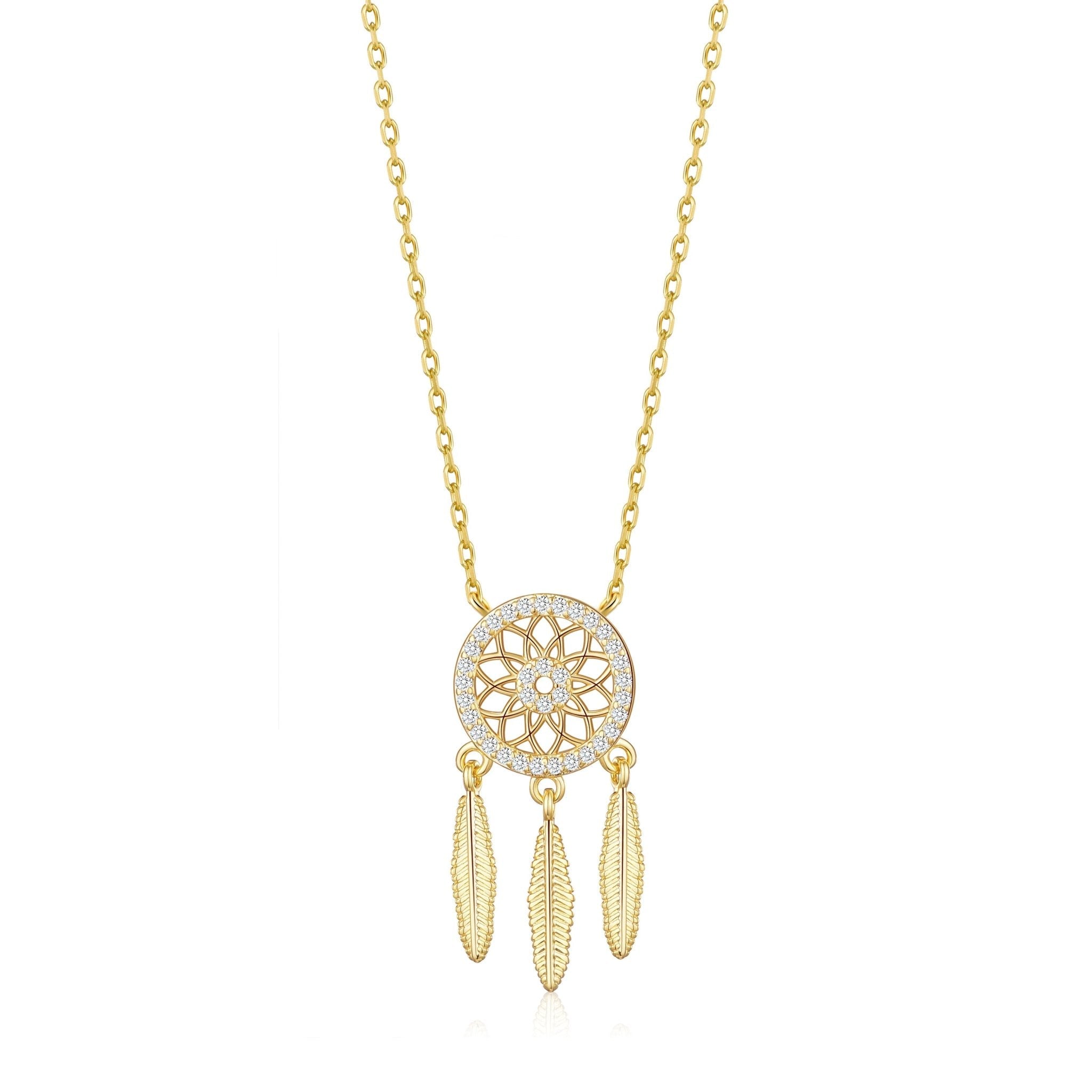 18k Gold Plated Dream Catcher Necklace Created with Zircondia® Crystals