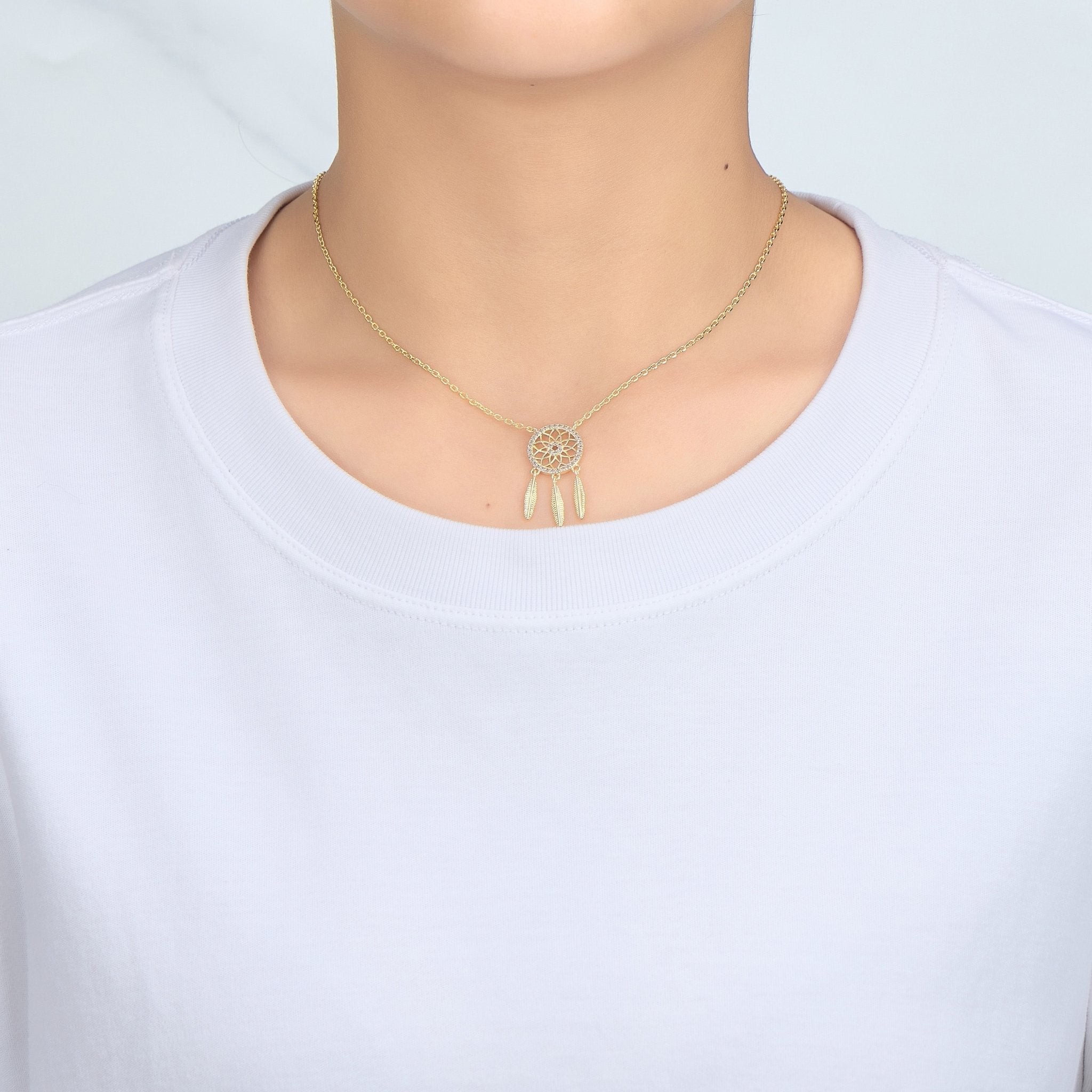 18k Gold Plated Dream Catcher Necklace Created with Zircondia® Crystals