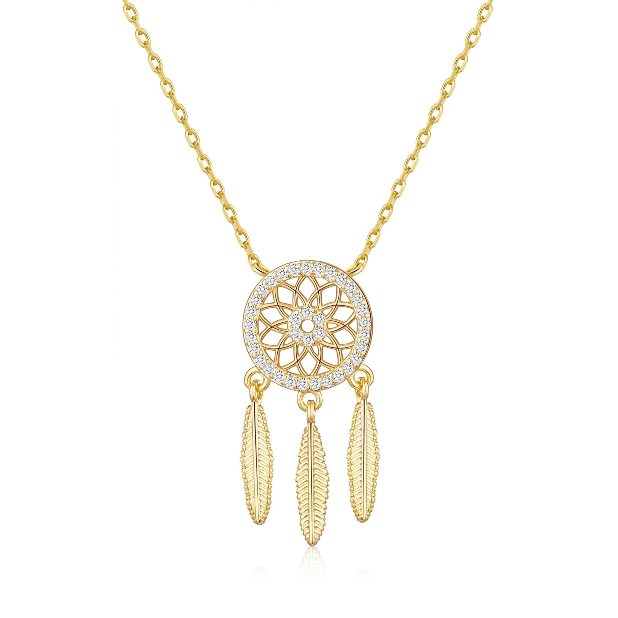18k Gold Plated Dream Catcher Necklace Created with Zircondia® Crystals