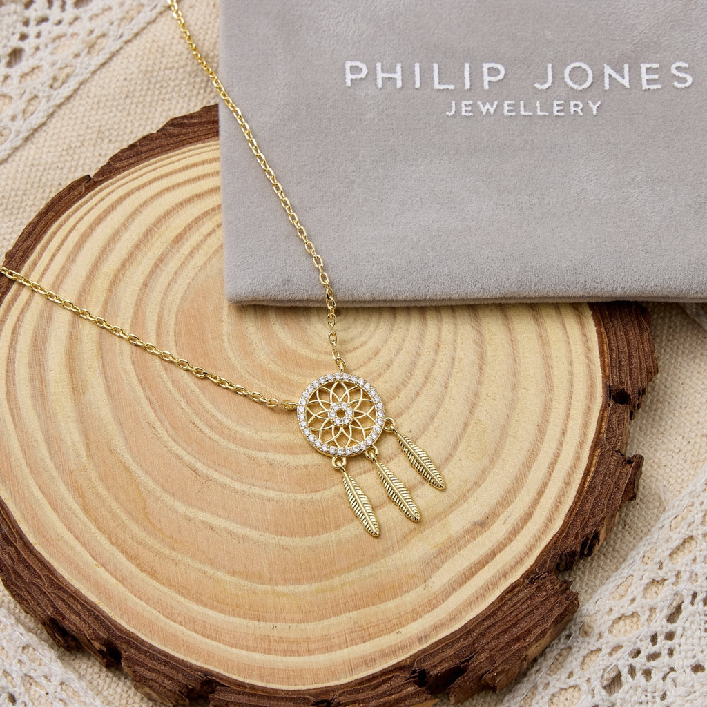 18k Gold Plated Dream Catcher Necklace Created with Zircondia® Crystals