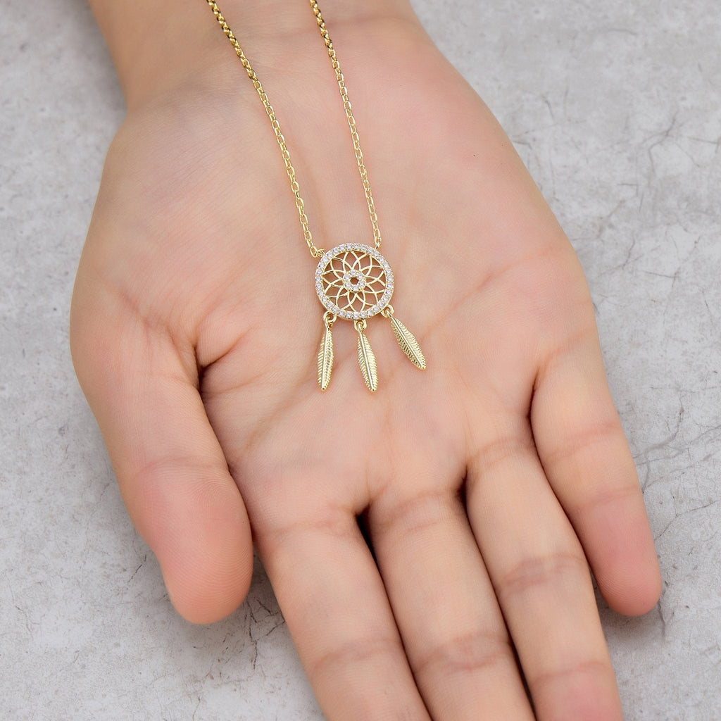 18k Gold Plated Dream Catcher Necklace Created with Zircondia® Crystals