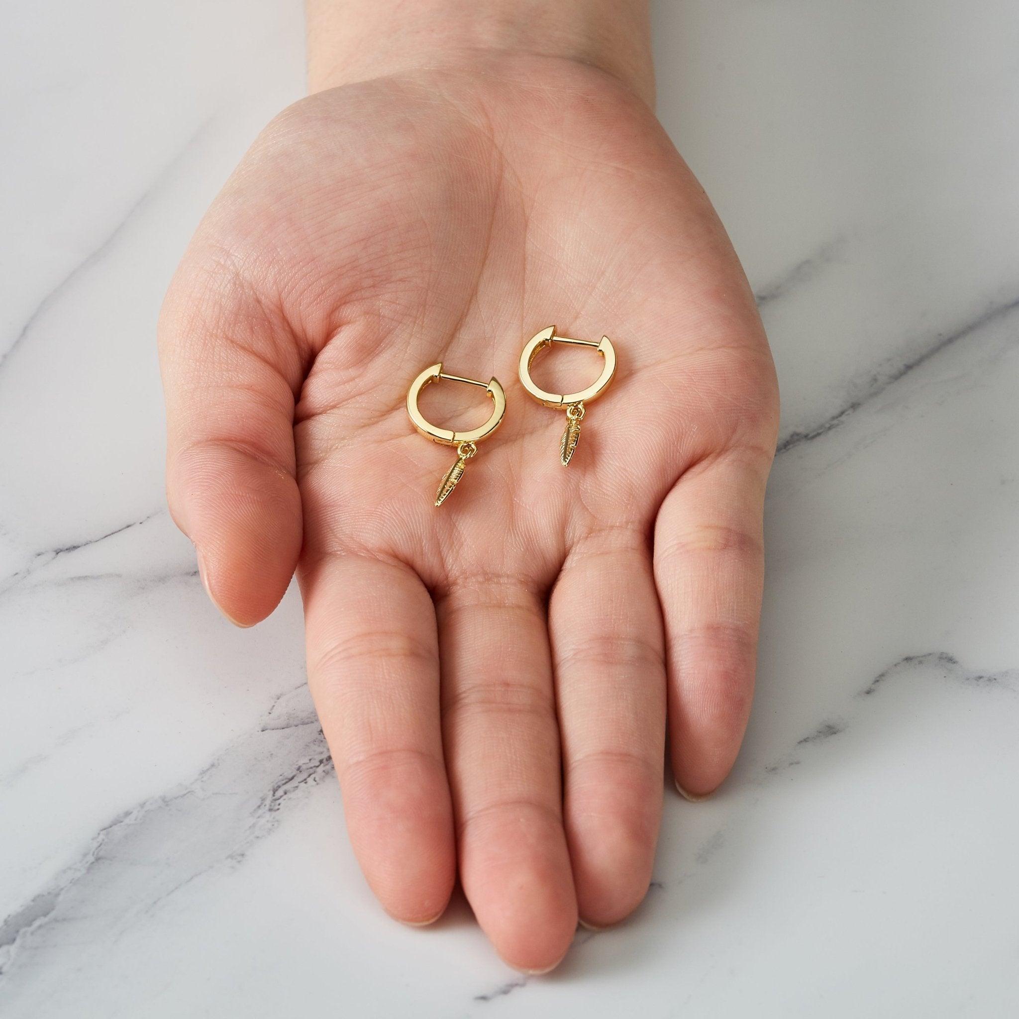 18k Gold Plated Feather Charm Hoop Earrings