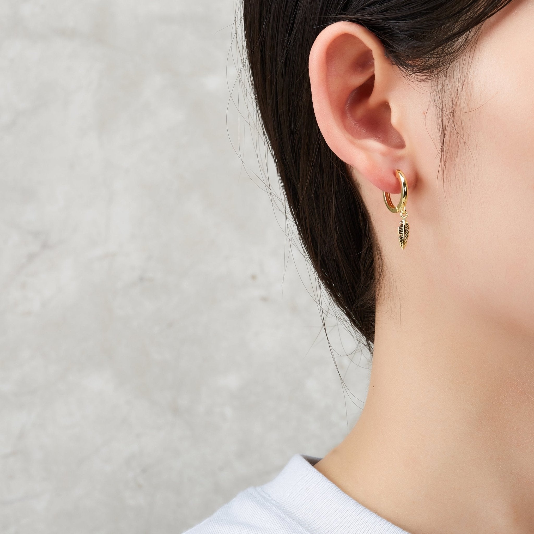 18k Gold Plated Feather Charm Hoop Earrings
