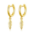 18k Gold Plated Feather Charm Hoop Earrings