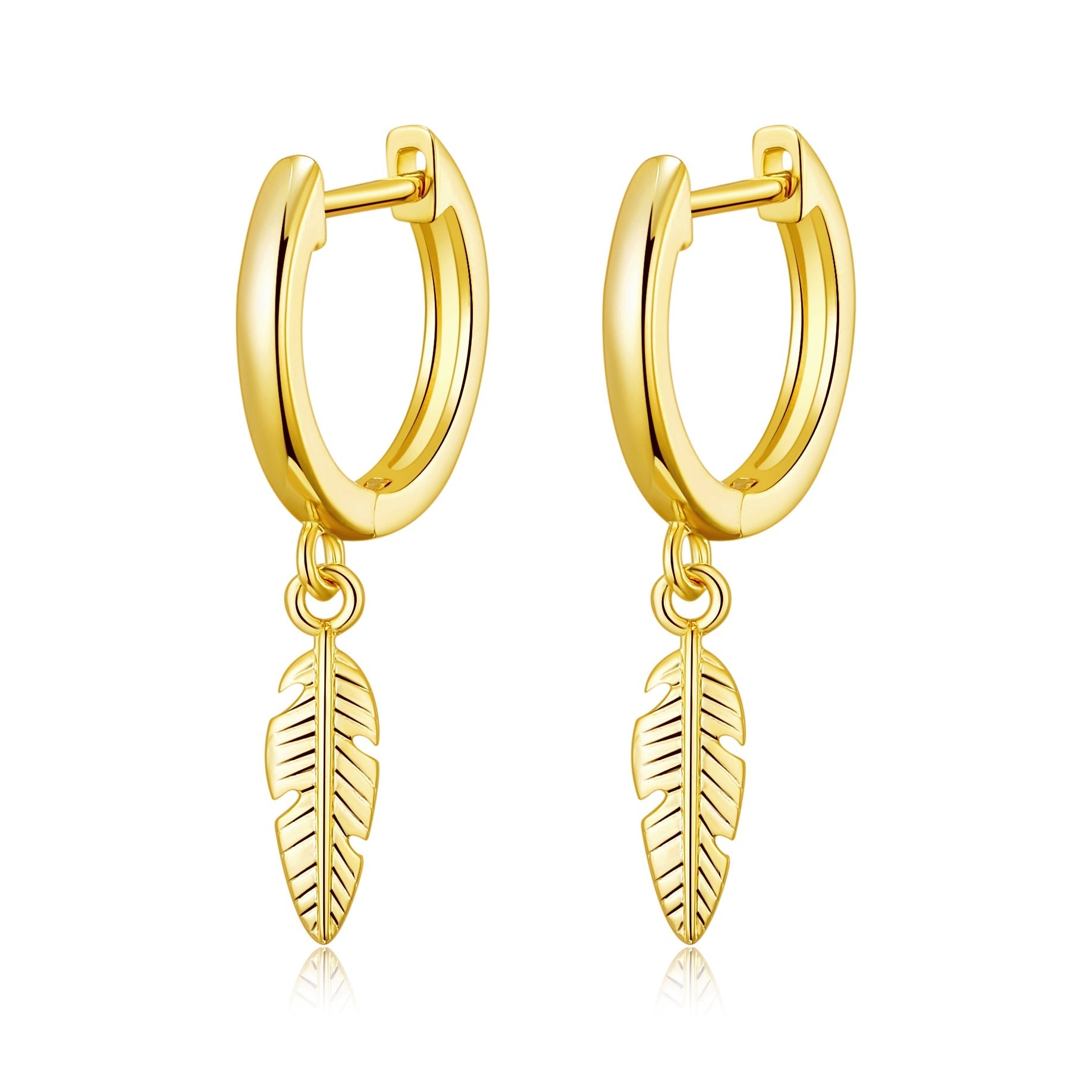 18k Gold Plated Feather Charm Hoop Earrings