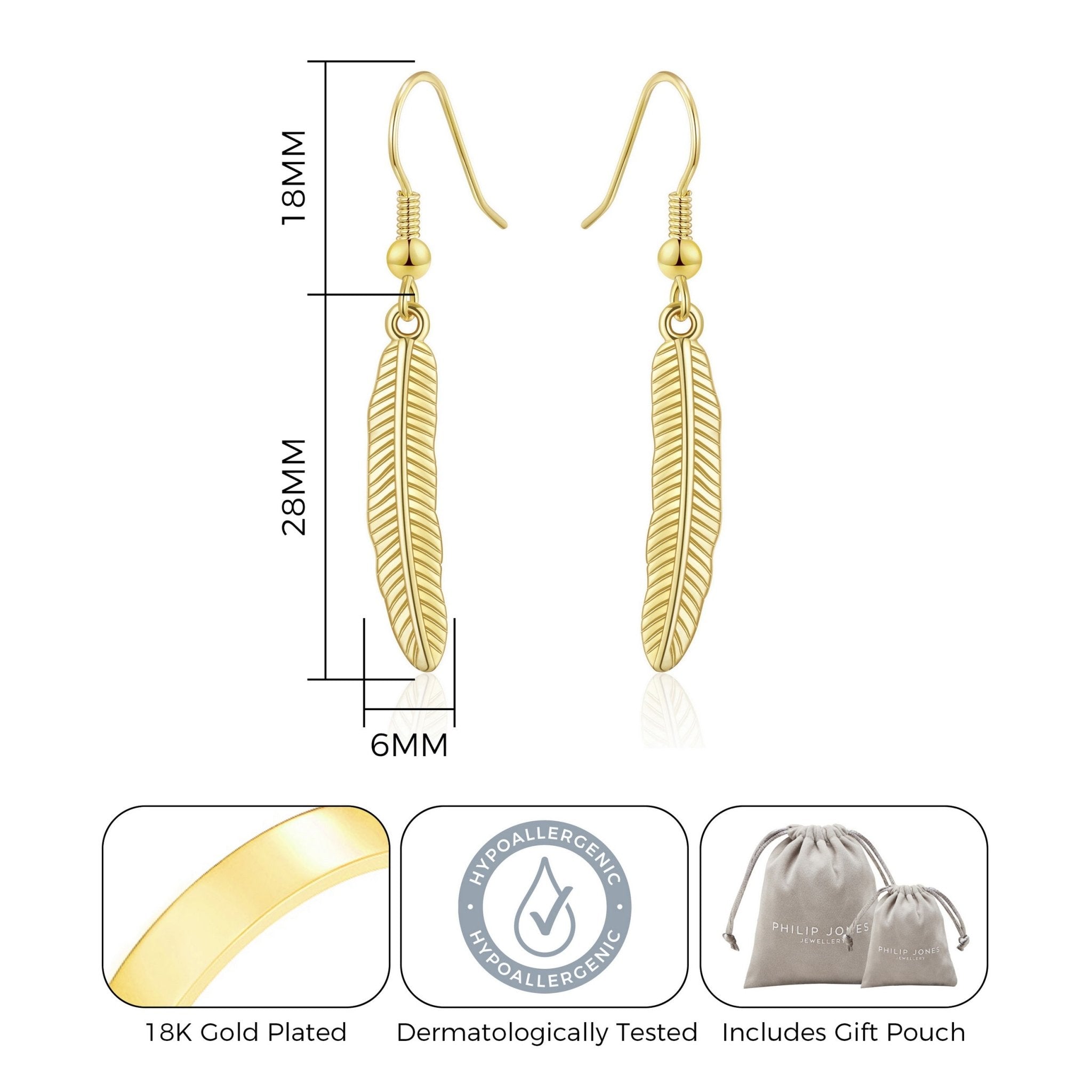 18k Gold Plated Feather Earrings