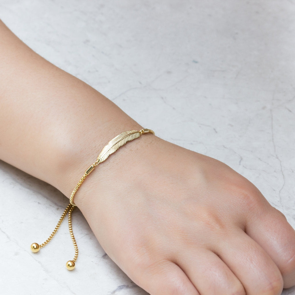 18k Gold Plated Feather Friendship Slider Bracelet Created with Zircondia® Crystals