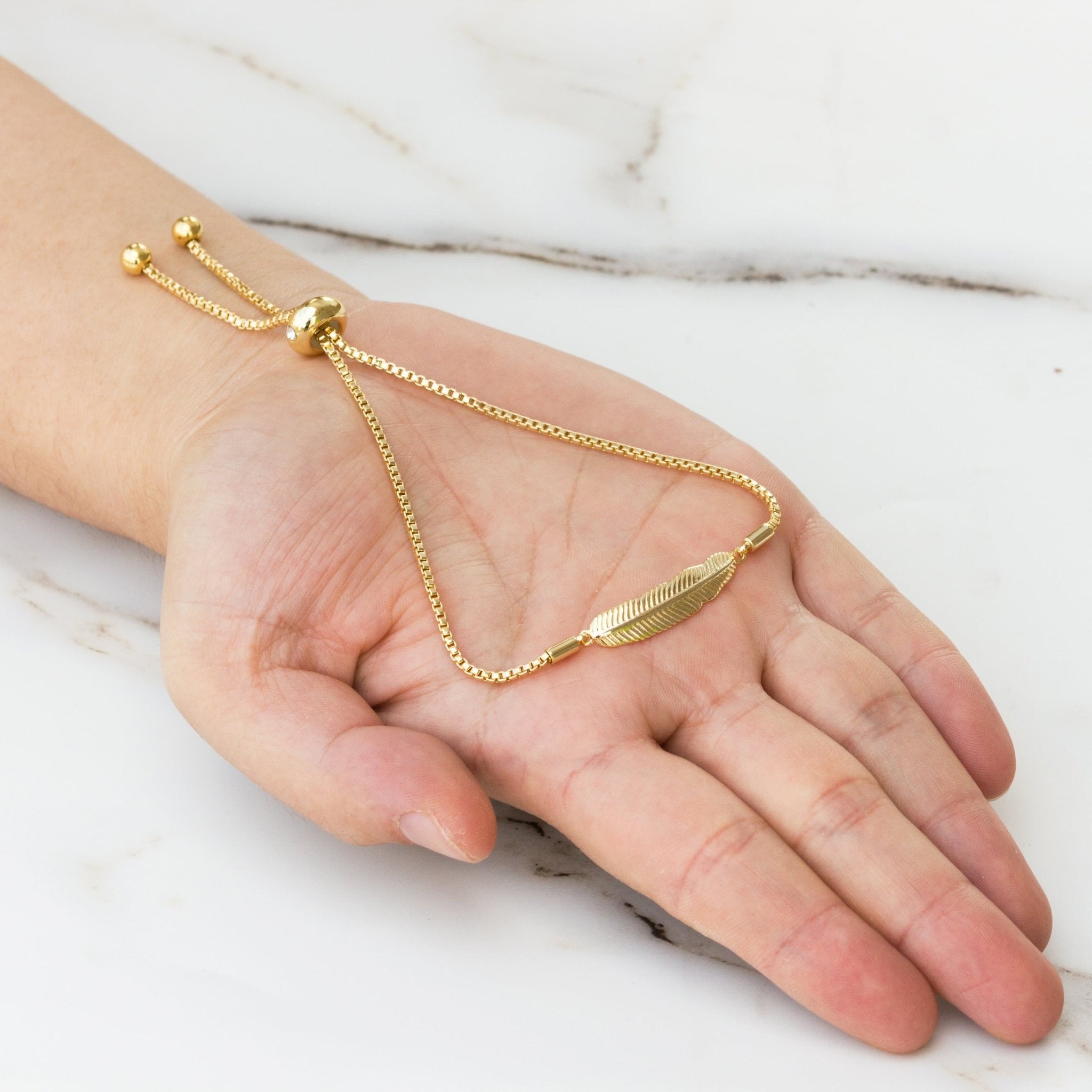 18k Gold Plated Feather Friendship Slider Bracelet Created with Zircondia® Crystals
