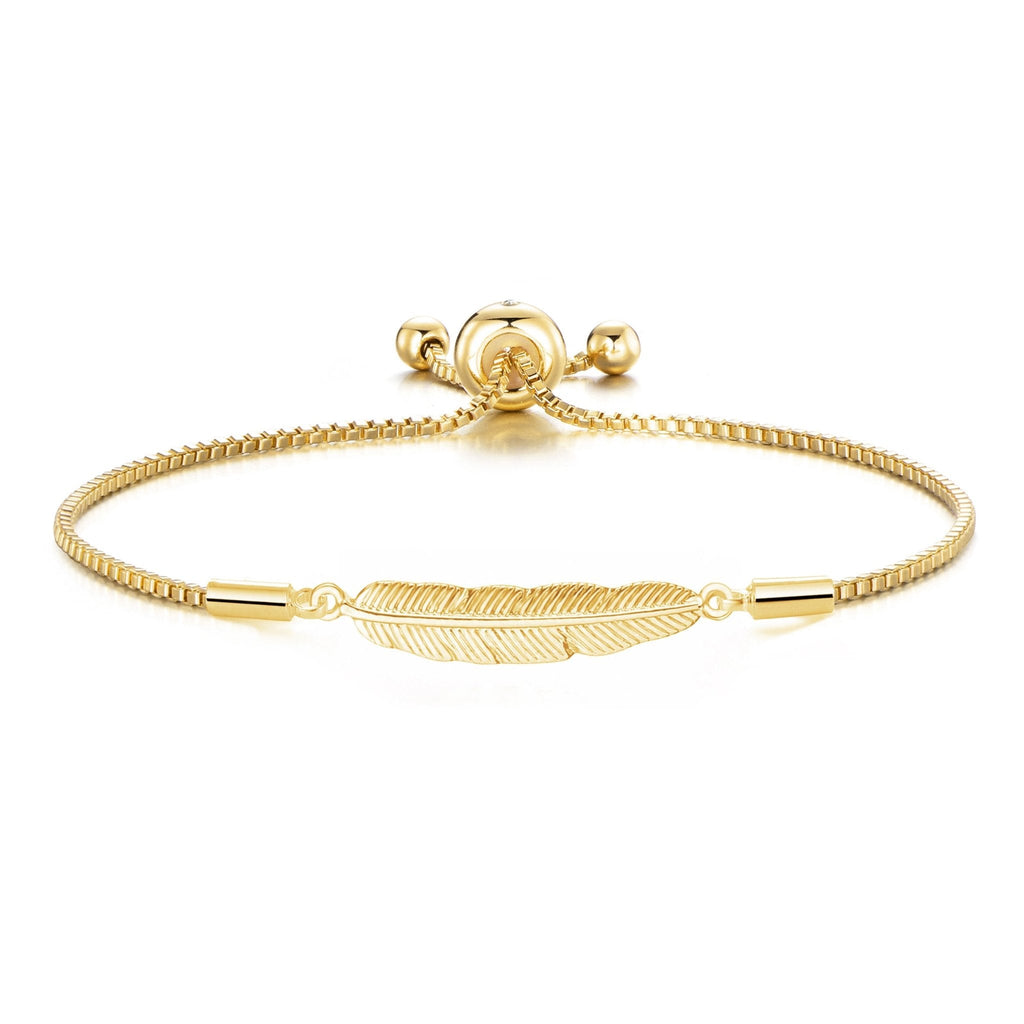 18k Gold Plated Feather Friendship Slider Bracelet Created with Zircondia® Crystals