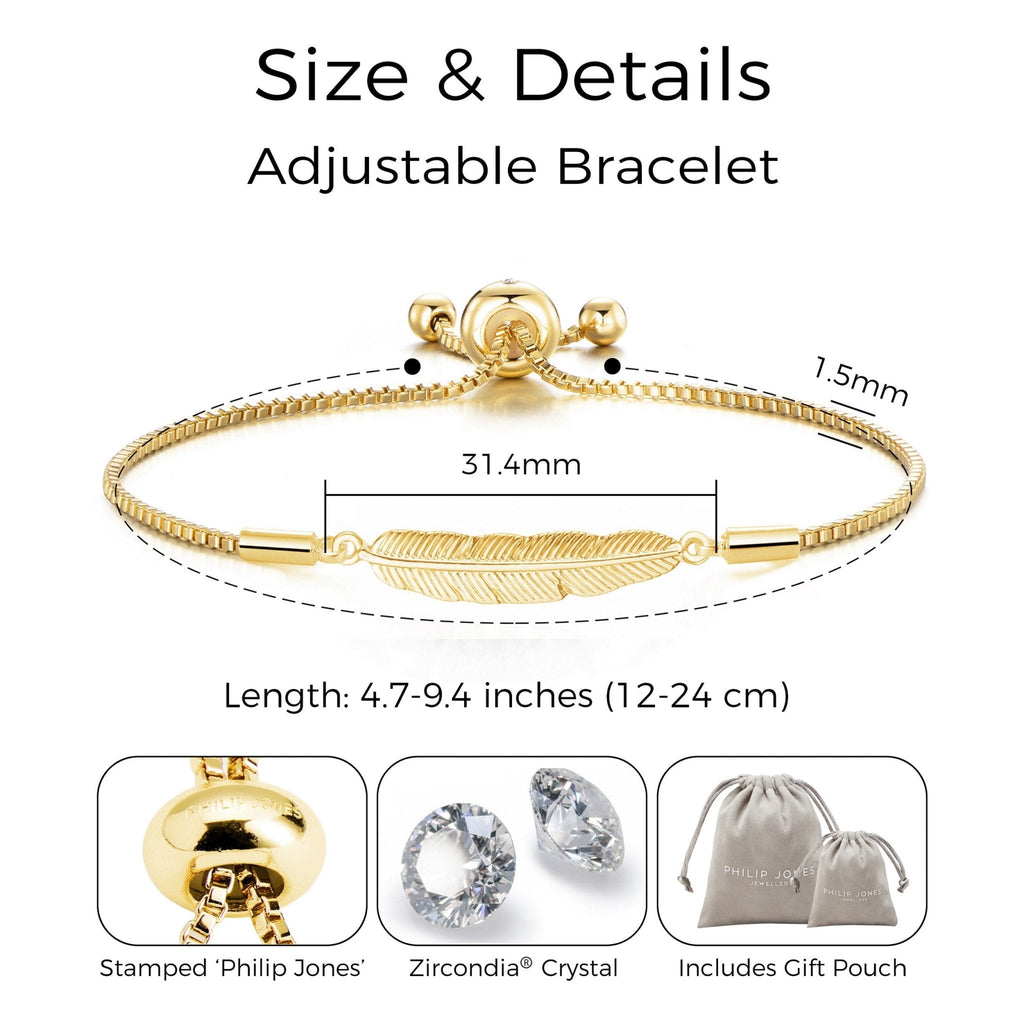18k Gold Plated Feather Friendship Slider Bracelet Created with Zircondia® Crystals