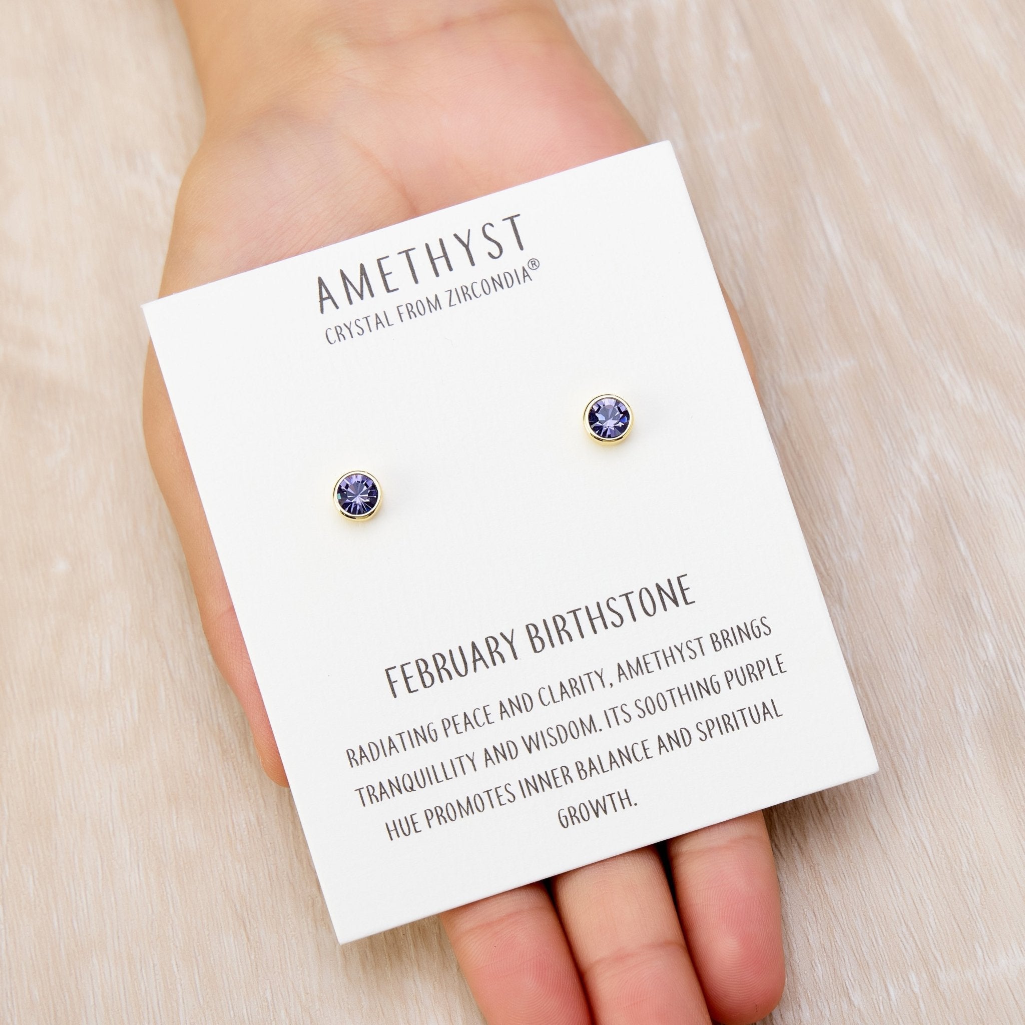 18k Gold Plated February (Amethyst) Birthstone Earrings Created with Zircondia® Crystals