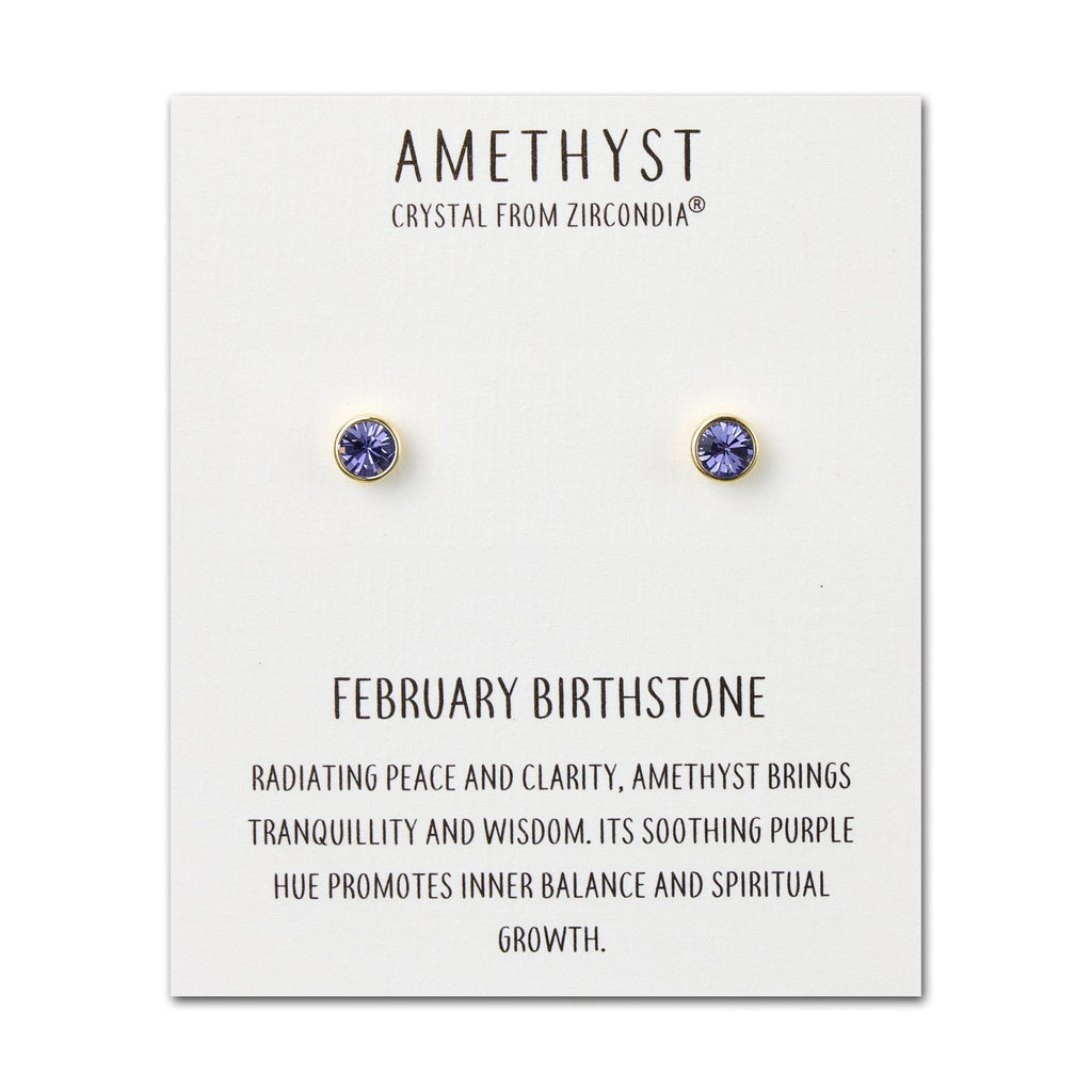 18k Gold Plated February (Amethyst) Birthstone Earrings Created with Zircondia® Crystals