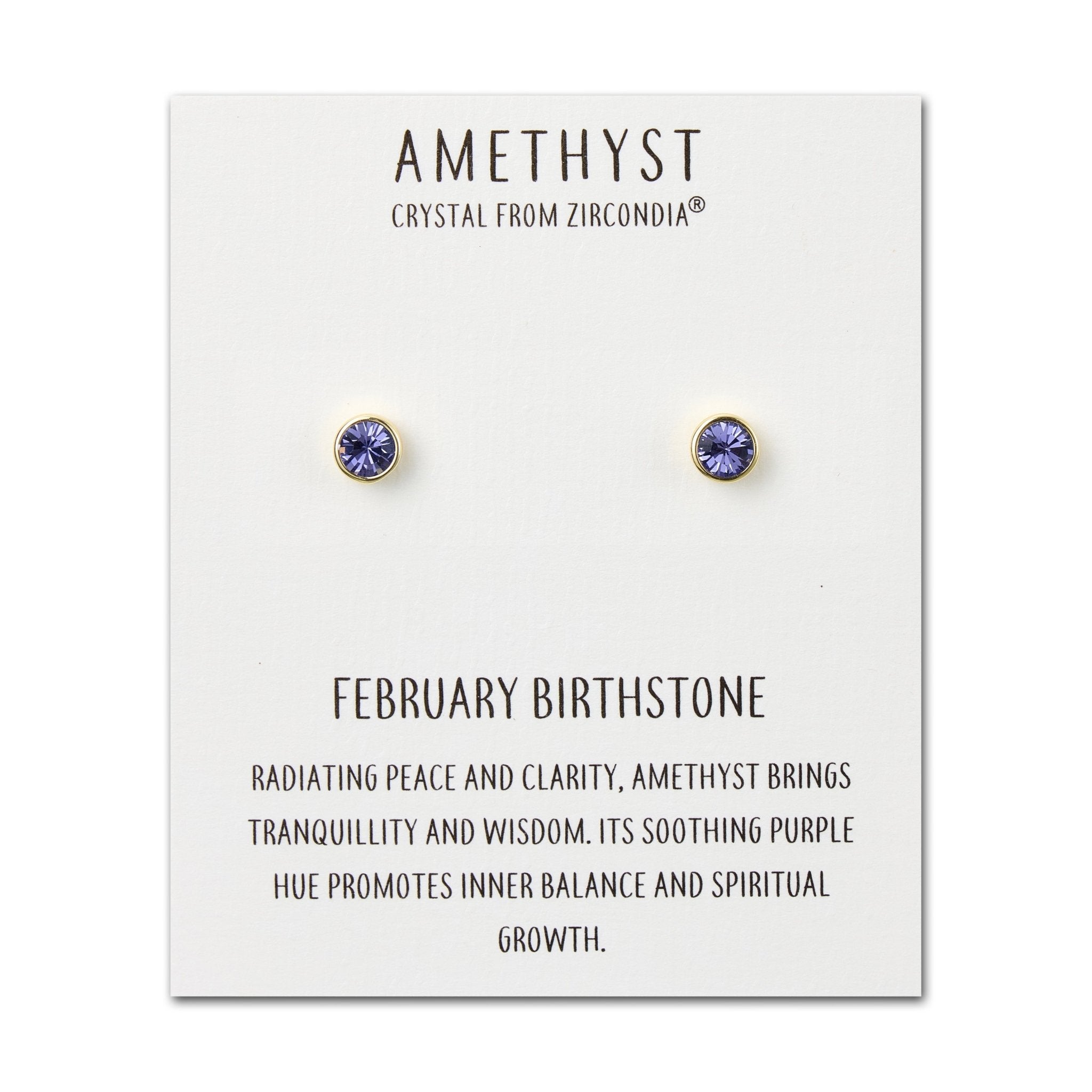 18k Gold Plated February (Amethyst) Birthstone Earrings Created with Zircondia® Crystals