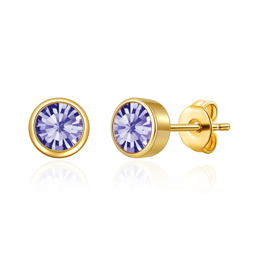 18k Gold Plated February (Amethyst) Birthstone Earrings Created with Zircondia® Crystals