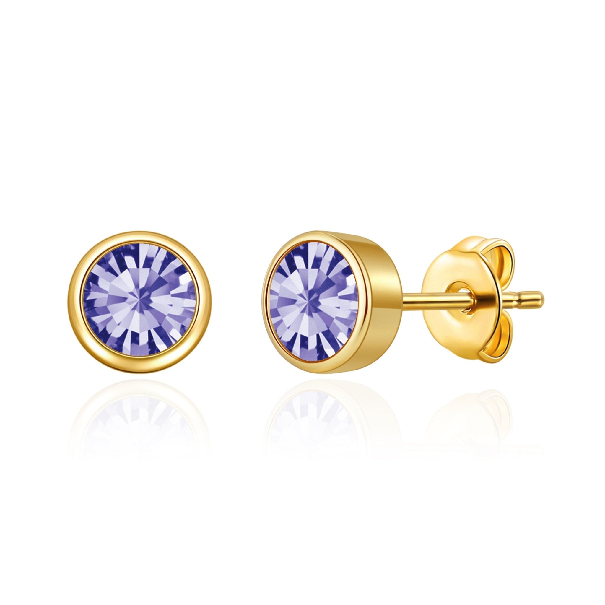 18k Gold Plated February (Amethyst) Birthstone Earrings Created with Zircondia® Crystals