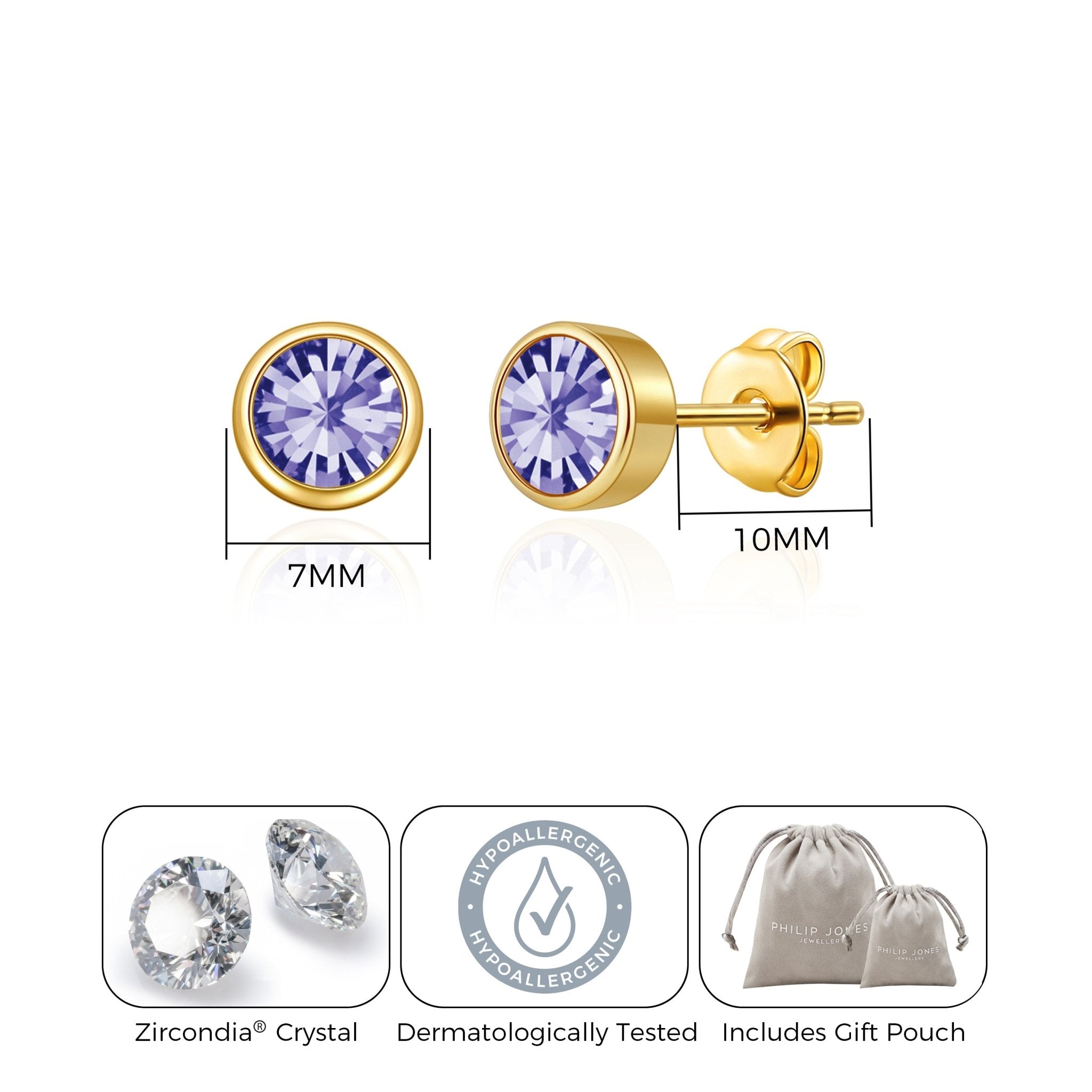 18k Gold Plated February (Amethyst) Birthstone Earrings Created with Zircondia® Crystals