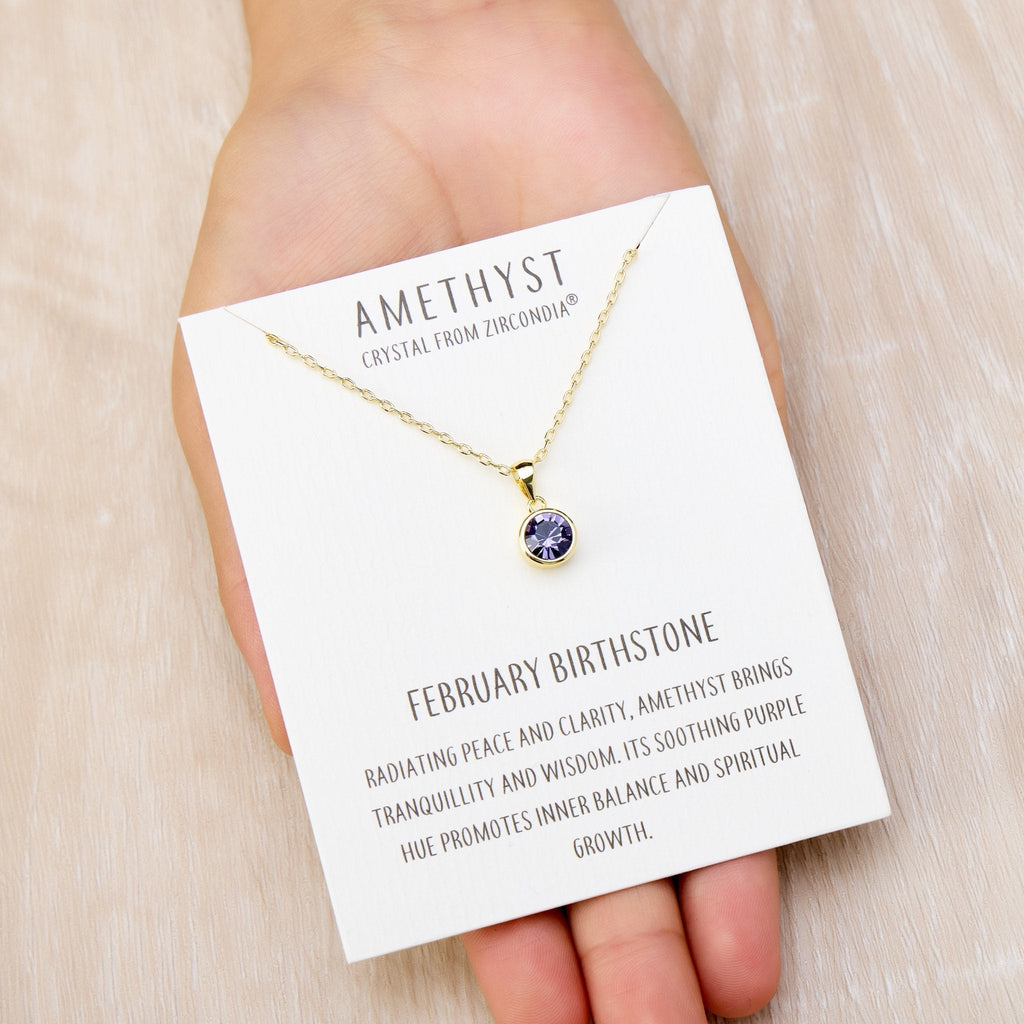 18k Gold Plated February (Amethyst) Birthstone Necklace Created with Zircondia® Crystals