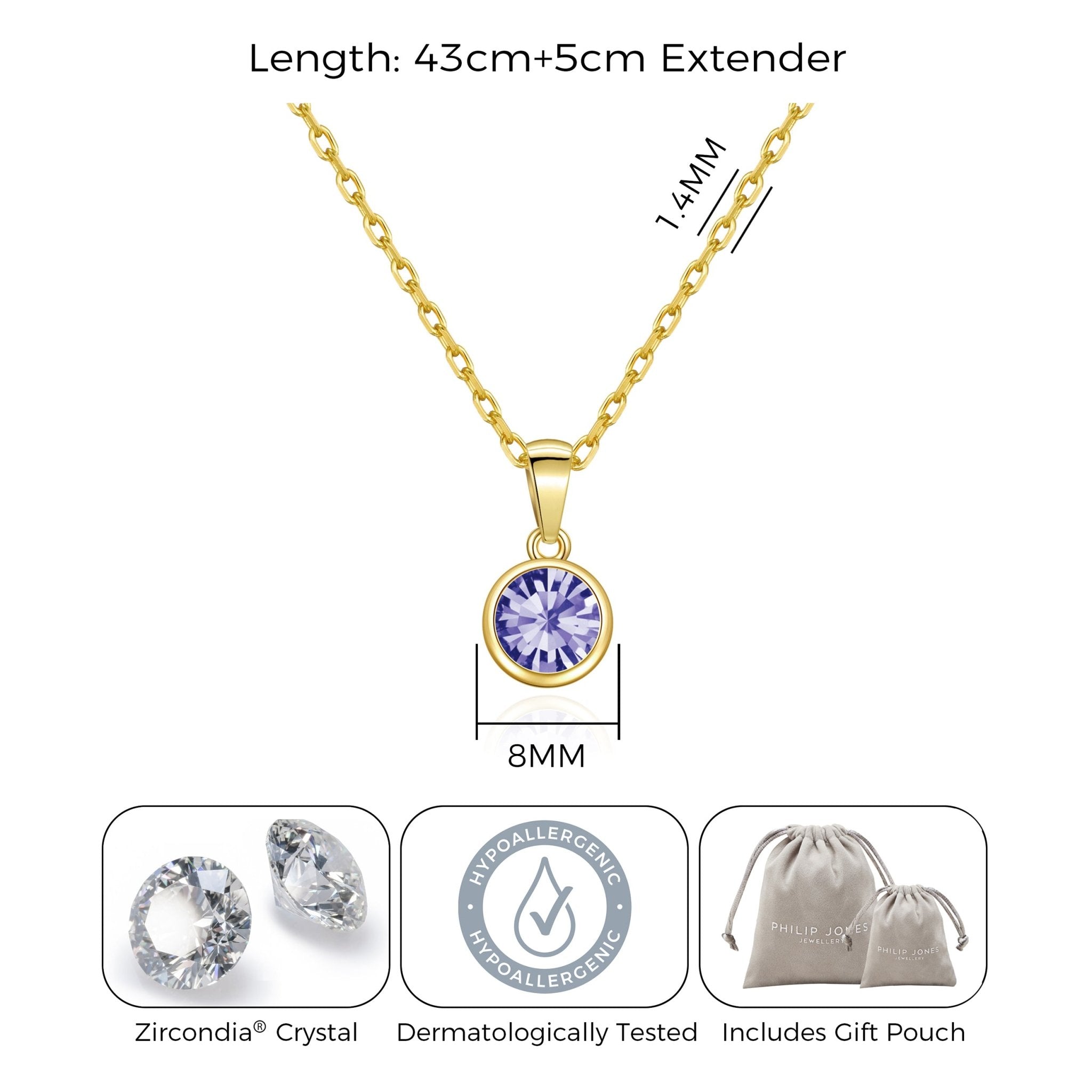 18k Gold Plated February (Amethyst) Birthstone Necklace Created with Zircondia® Crystals