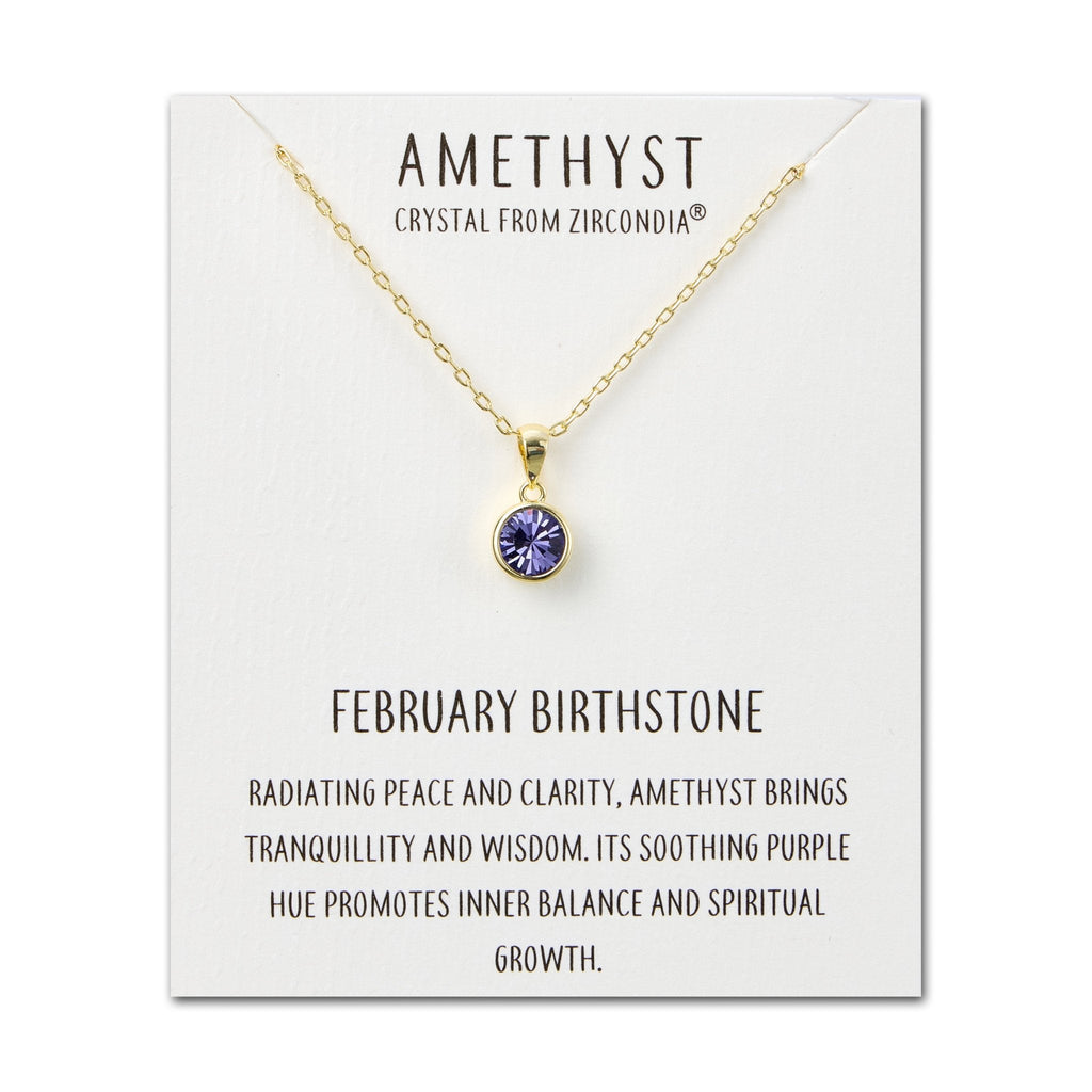 18k Gold Plated February (Amethyst) Birthstone Necklace Created with Zircondia® Crystals