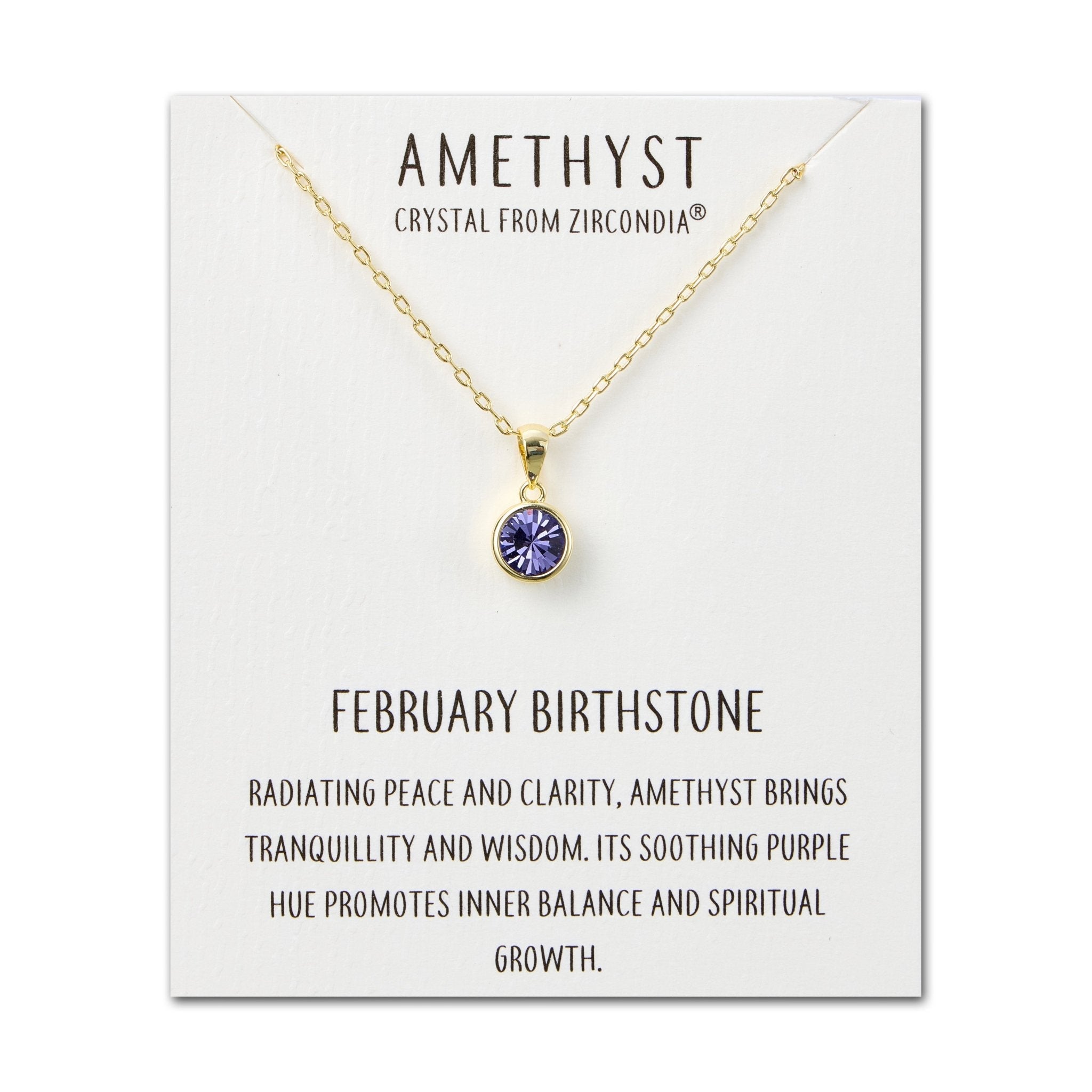 18k Gold Plated February (Amethyst) Birthstone Necklace Created with Zircondia® Crystals