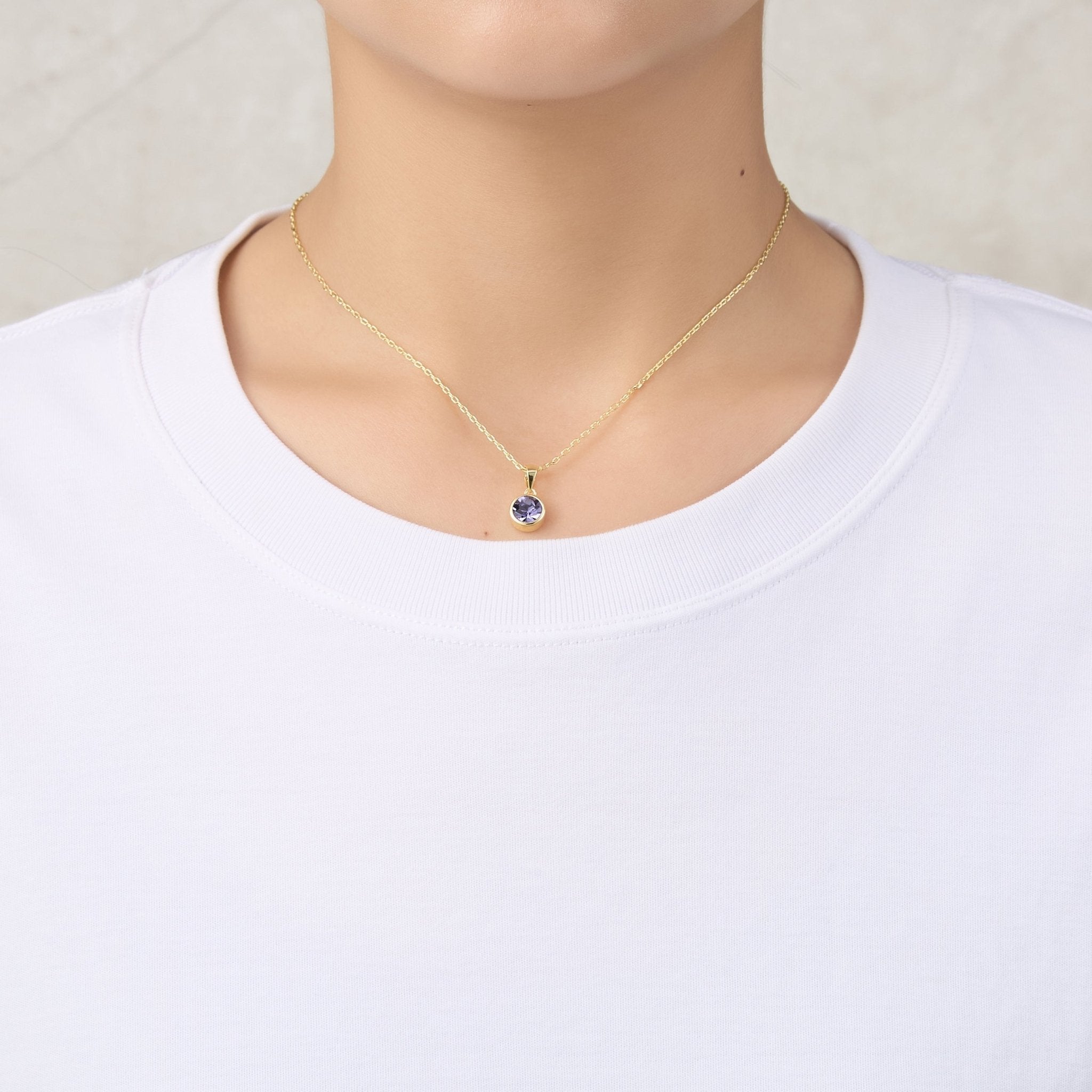 18k Gold Plated February (Amethyst) Birthstone Necklace Created with Zircondia® Crystals