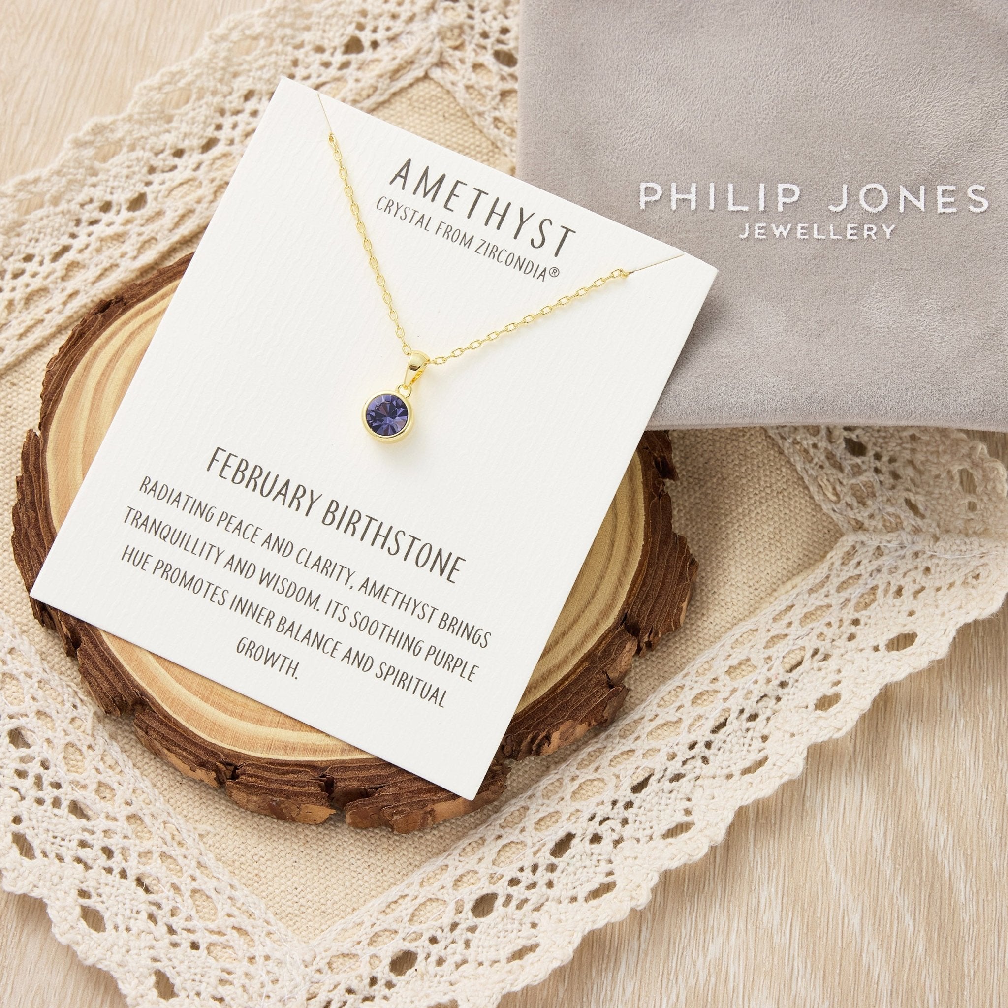 18k Gold Plated February (Amethyst) Birthstone Necklace Created with Zircondia® Crystals