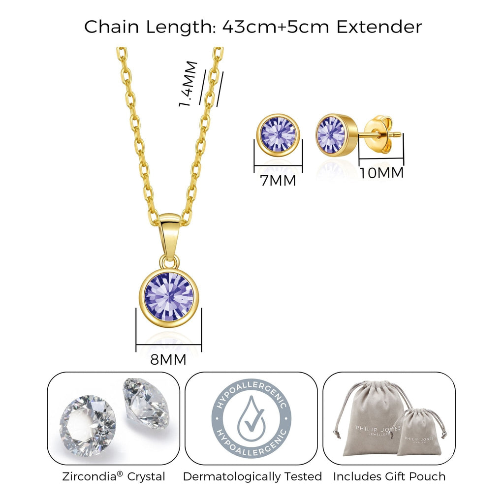 18k Gold Plated February (Amethyst) Birthstone Necklace & Earrings Set Created with Zircondia® Crystals